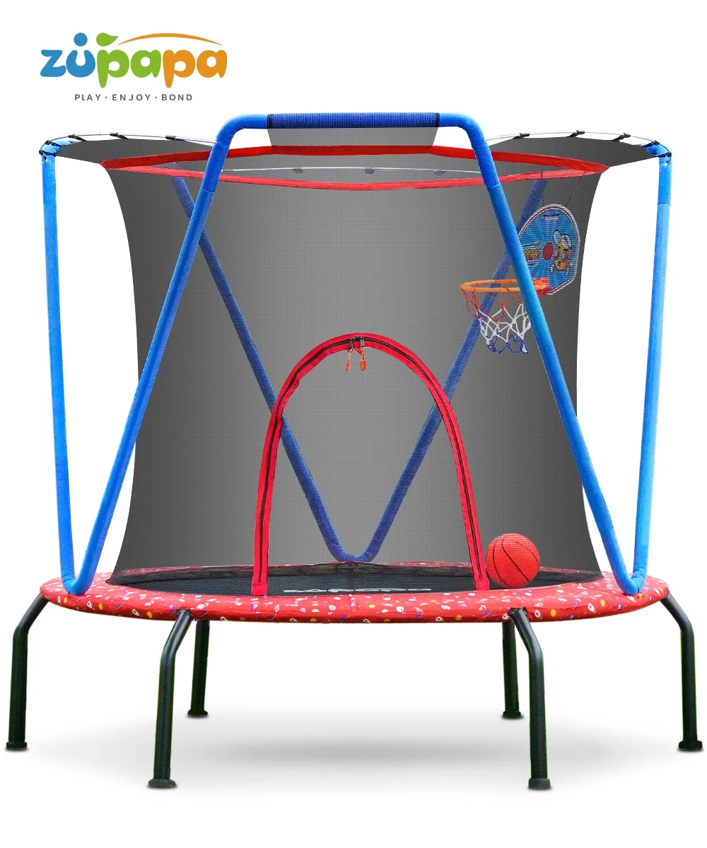 Zupapa Upgraded Toddler Trampoline,66″ Kids Trampoline with Basketball Hoop,Safety Enclosure Net,Supports up to 220 Pounds(Age 3-10)