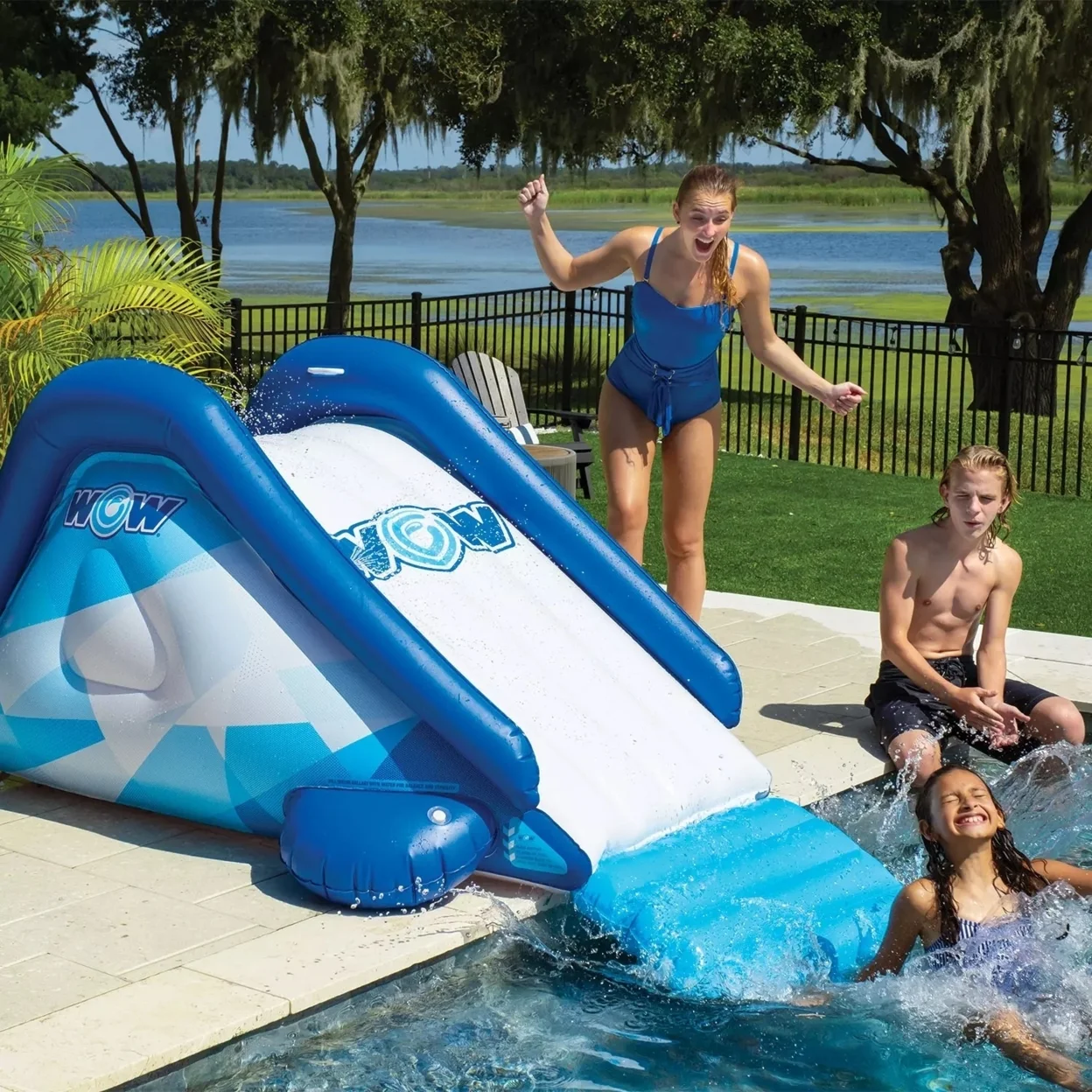 WOW Sports Cascade Pool Slide, Inflatable Slide with Sprinkler