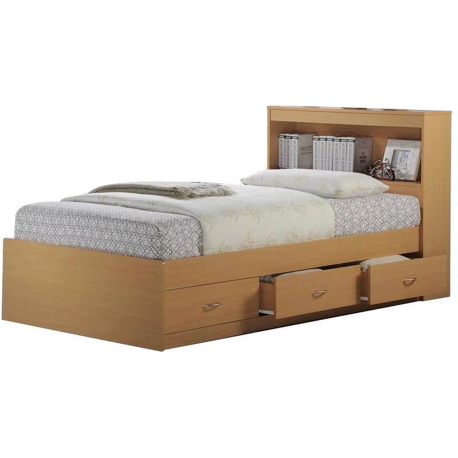 Hodedah Twin-Size Captain Bed with 3-Drawers and Headboard in White