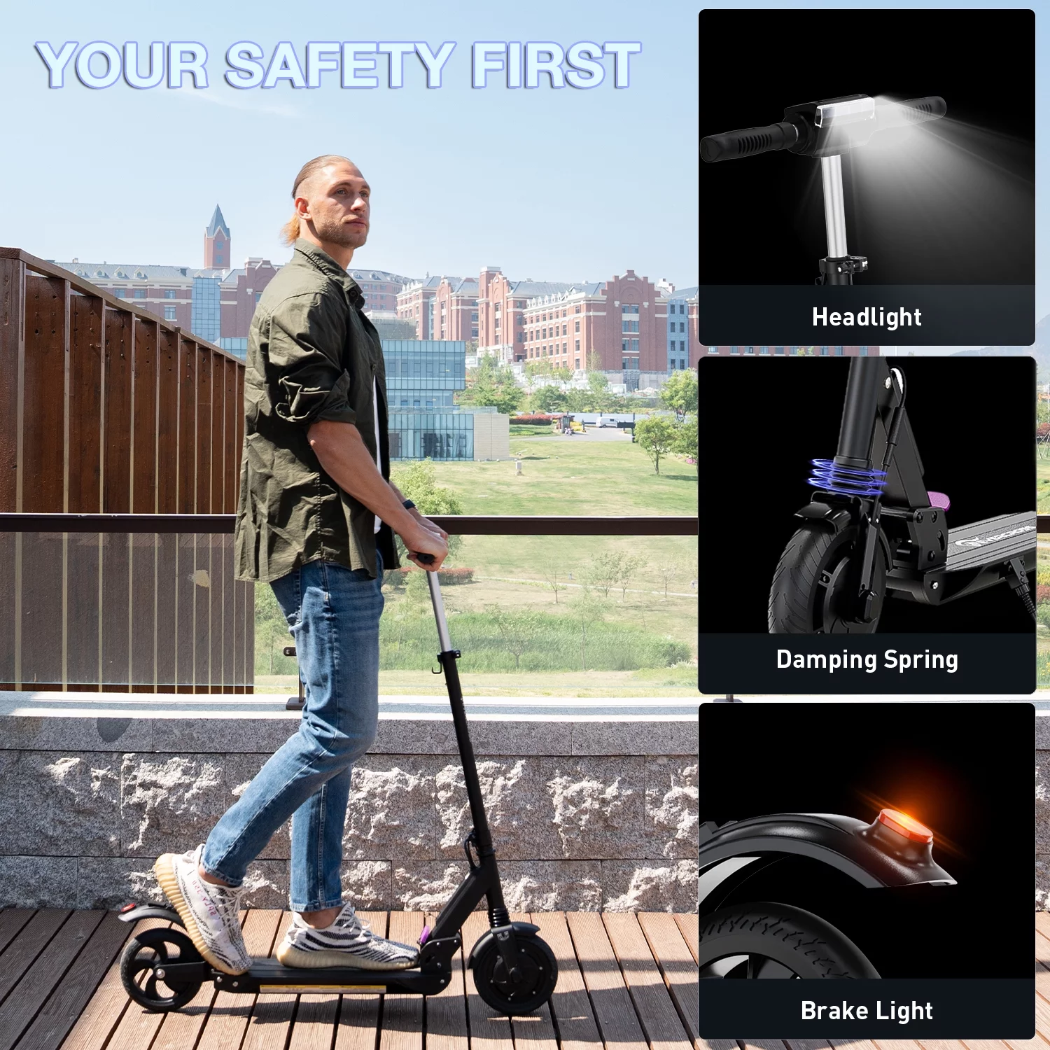 EVERCROSS Electric Scooter Adults, 350W Motor up to 19 MPH and 20 Miles Long-Range, 8″ Solid Tires Folding Electric Scooter for Adults and Teens with Dual Braking Safety System