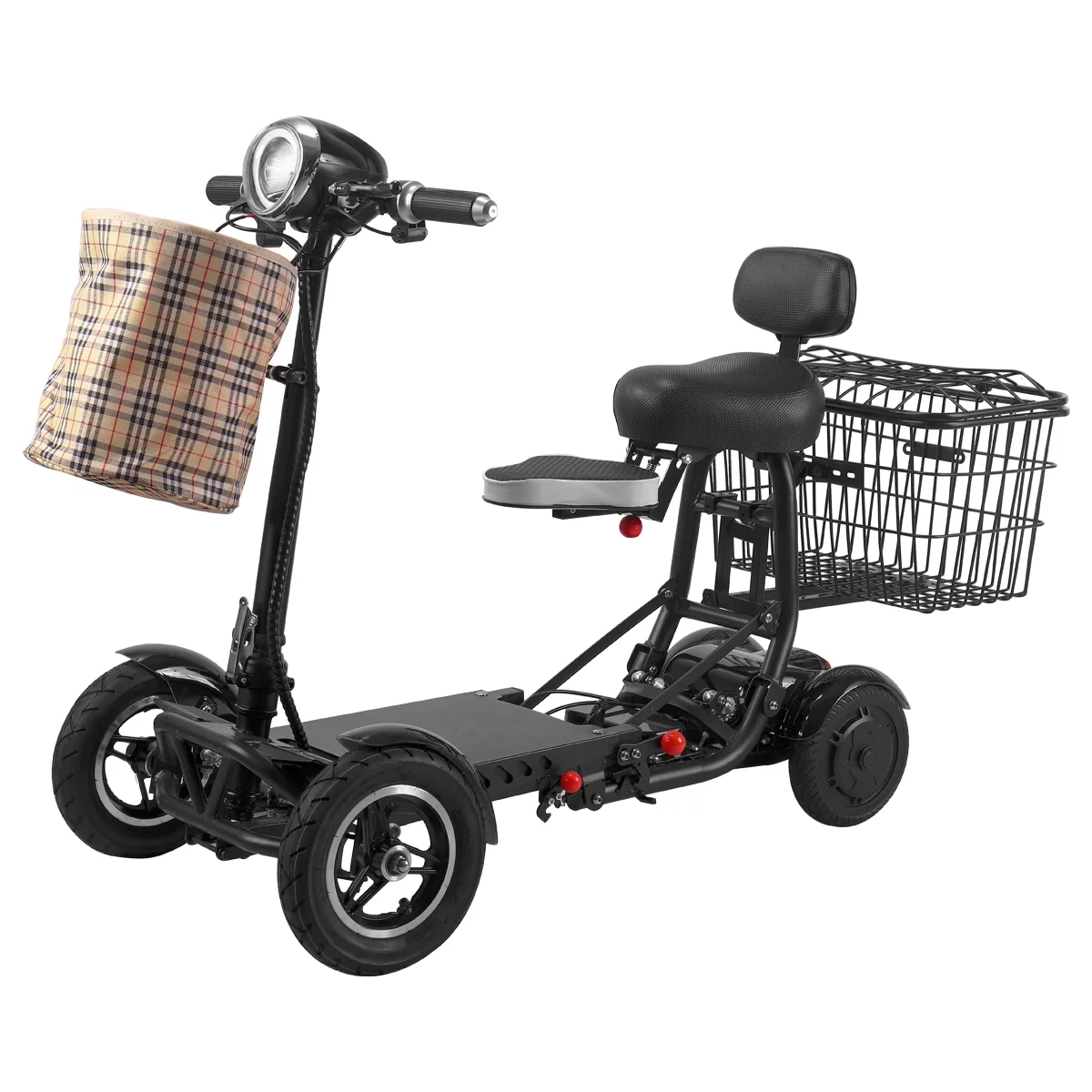 Heavy Duty Folding Power Scooter 300 lbs Capacity Up to 12 Miles LED Headlight and Brake Lights RED Color