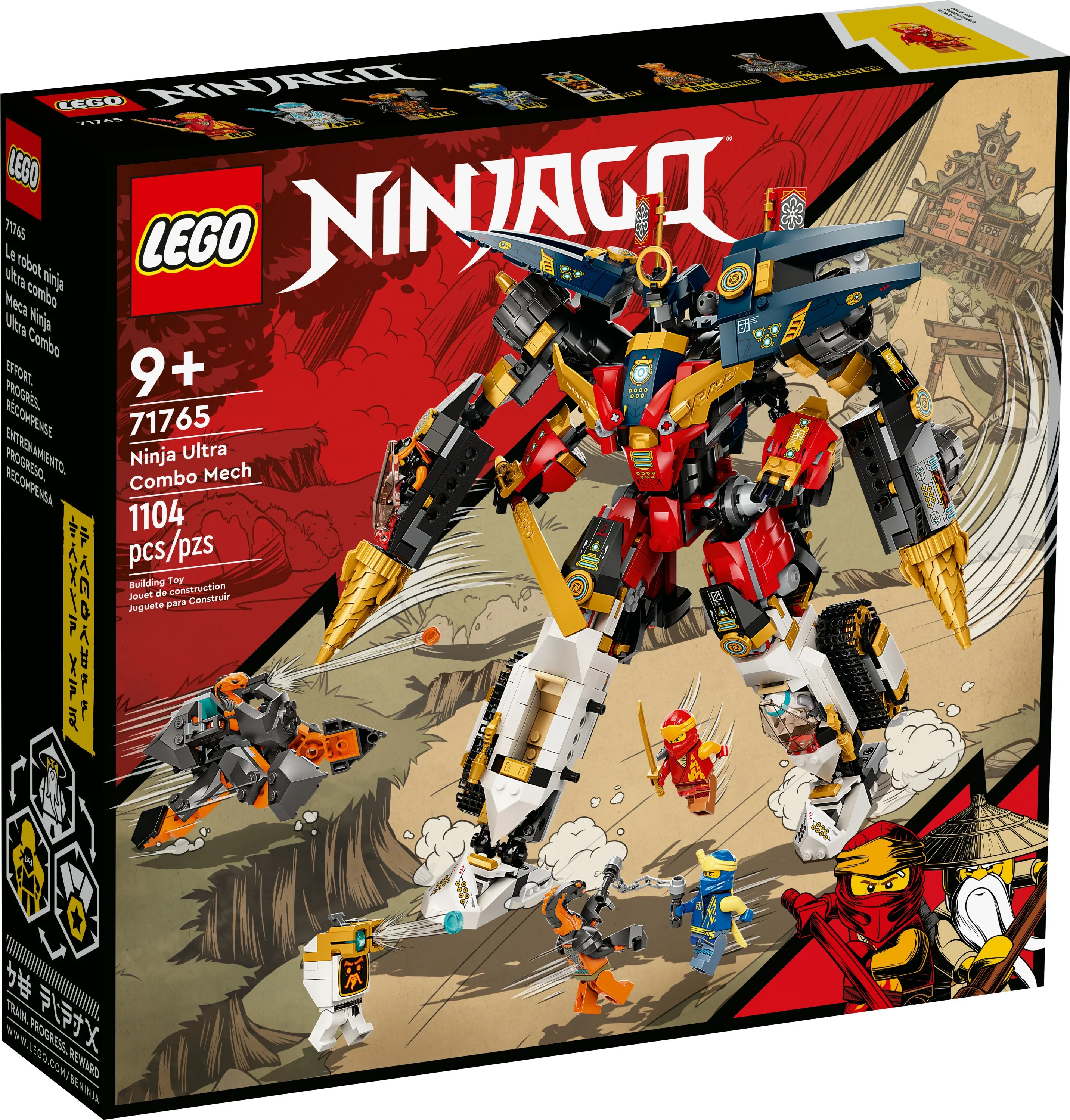 LEGO NINJAGO Ninja Ultra Combo Mech 4 in 1 Set 71765 with Toy Car, Jet Plane and Tank Toys plus 7 Minifigures