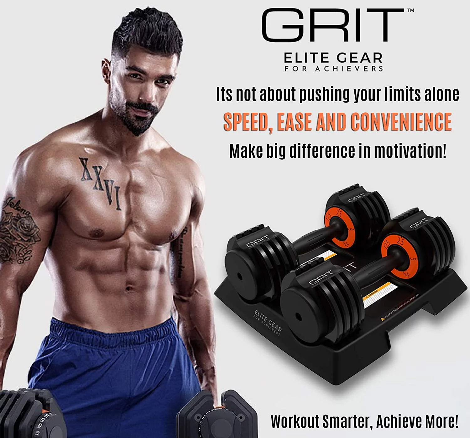 Grit Adjustable Dumbbells (Pair) – 2.5 to 12.5 lb – Fast Adjusting Weights with Tray for Men and Women