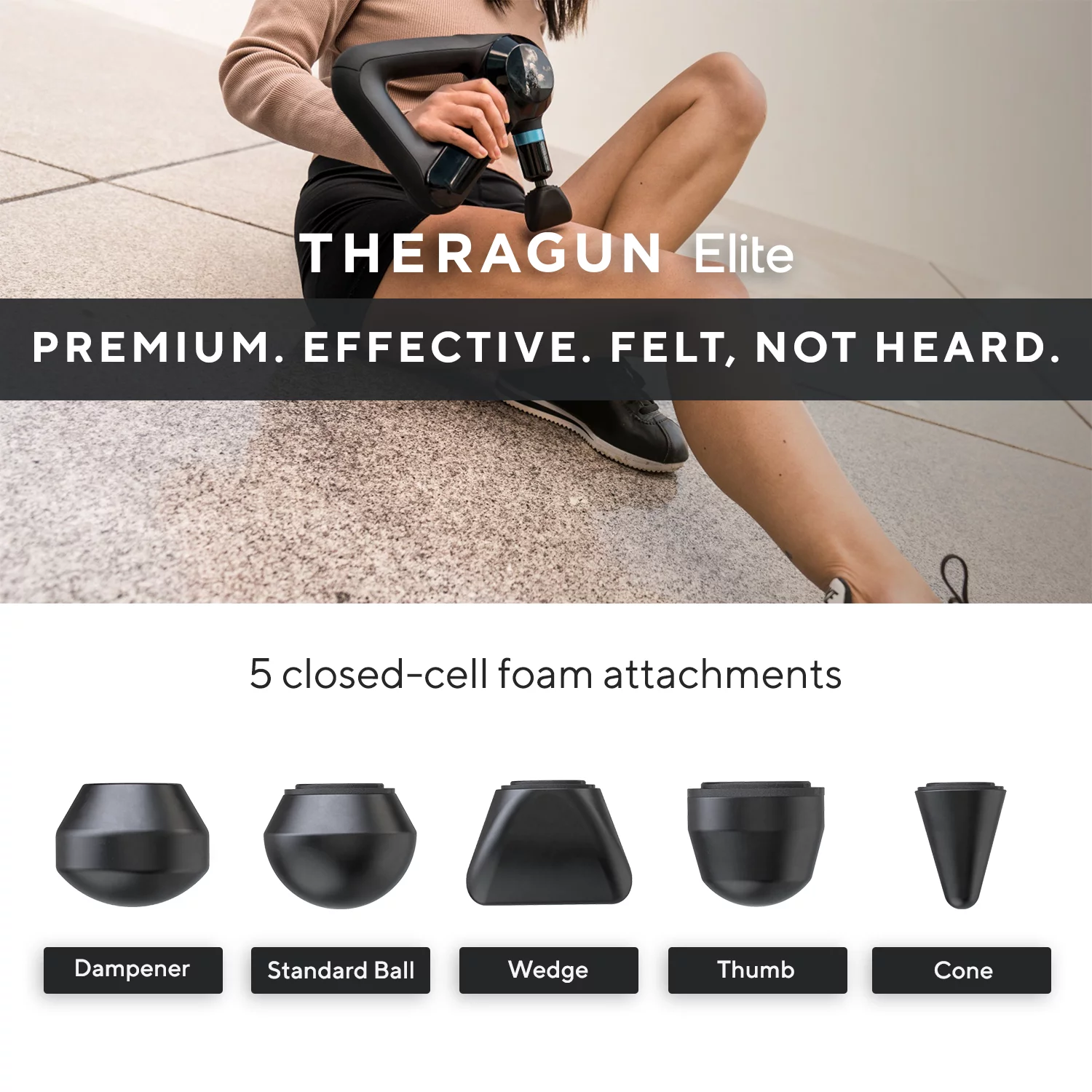 Theragun Elite App-Connected Handheld Percussive Massage Gun, Portable Deep Tissue Massager, Black