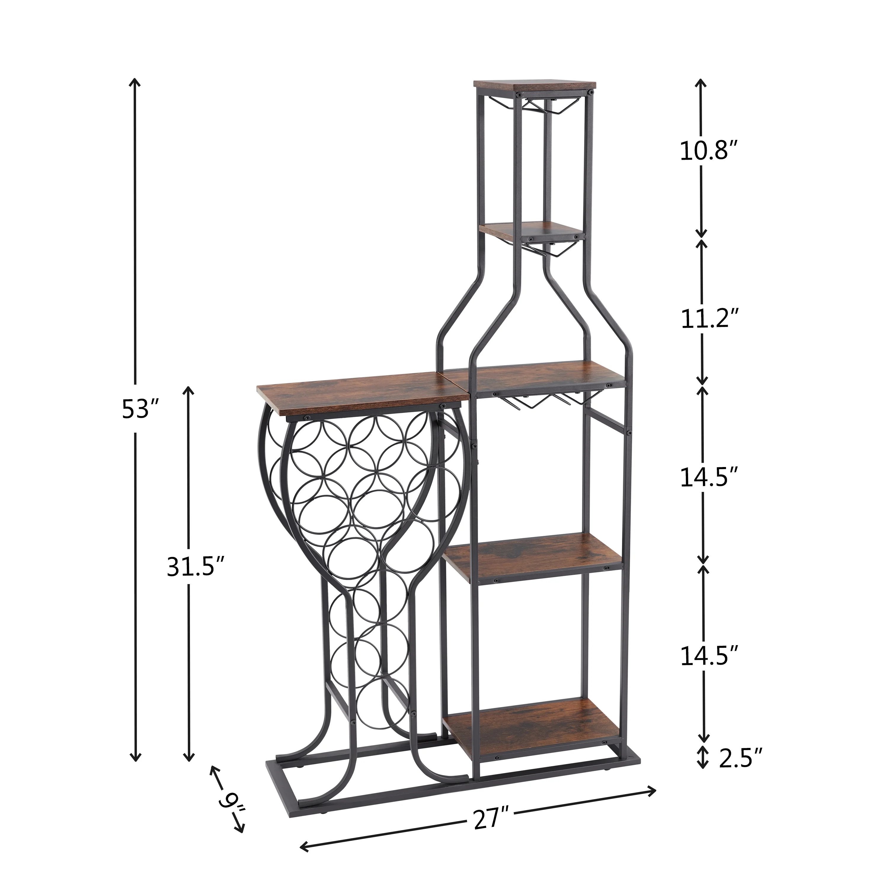 JRHRXXY Freestanding Floor Wine Rack with Wine Glasses Holder,5-Tier Holds 11 Bottles of Wine,for Home,Kitchen,Living Room,Dining Room,As a Gift for Holiday or Birthday