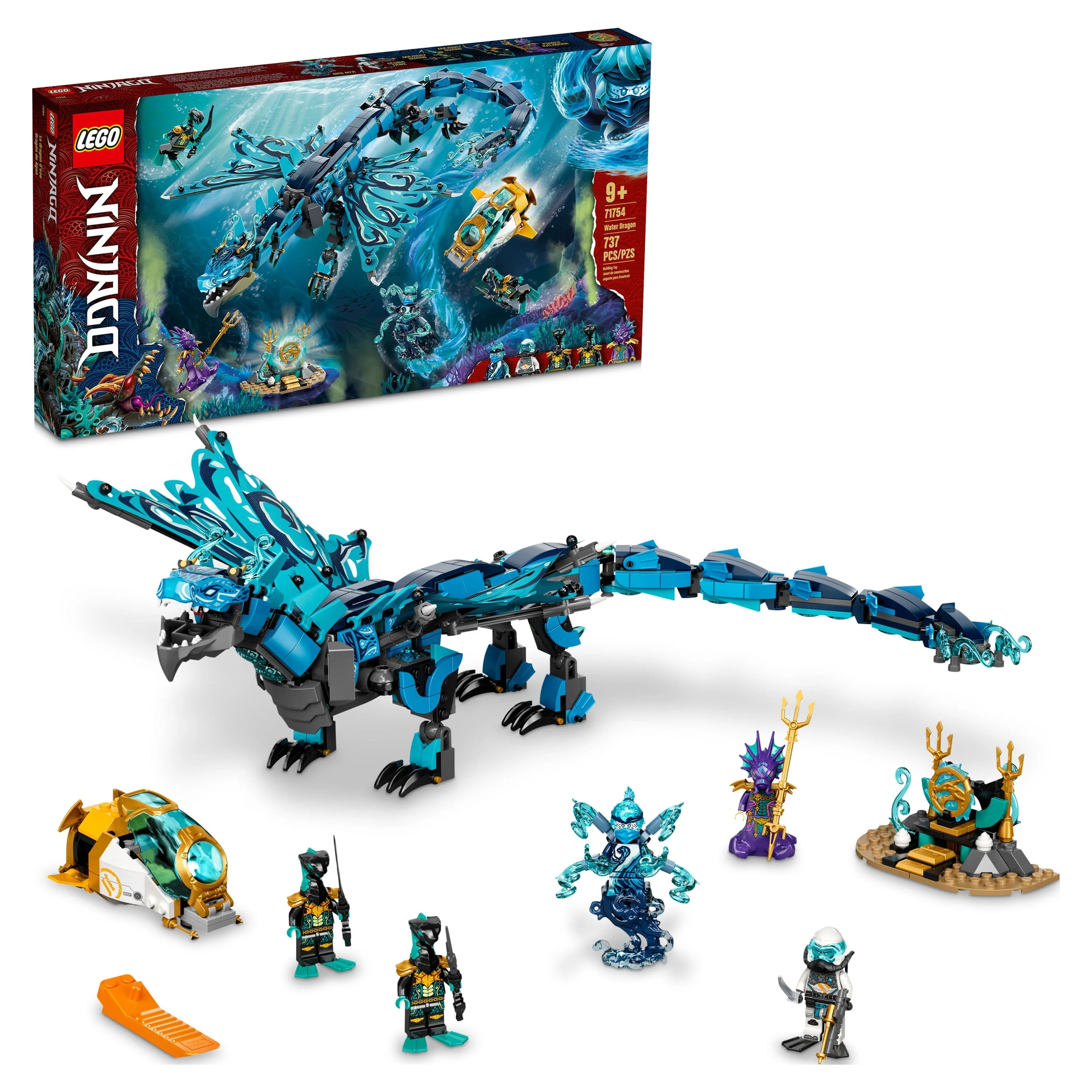 LEGO NINJAGO Water Dragon Toy, 71754 Building Set with 5 Minifigures and Weapons, Ninja Gifts for 9 Plus Years Old Kids, Boys & Girls