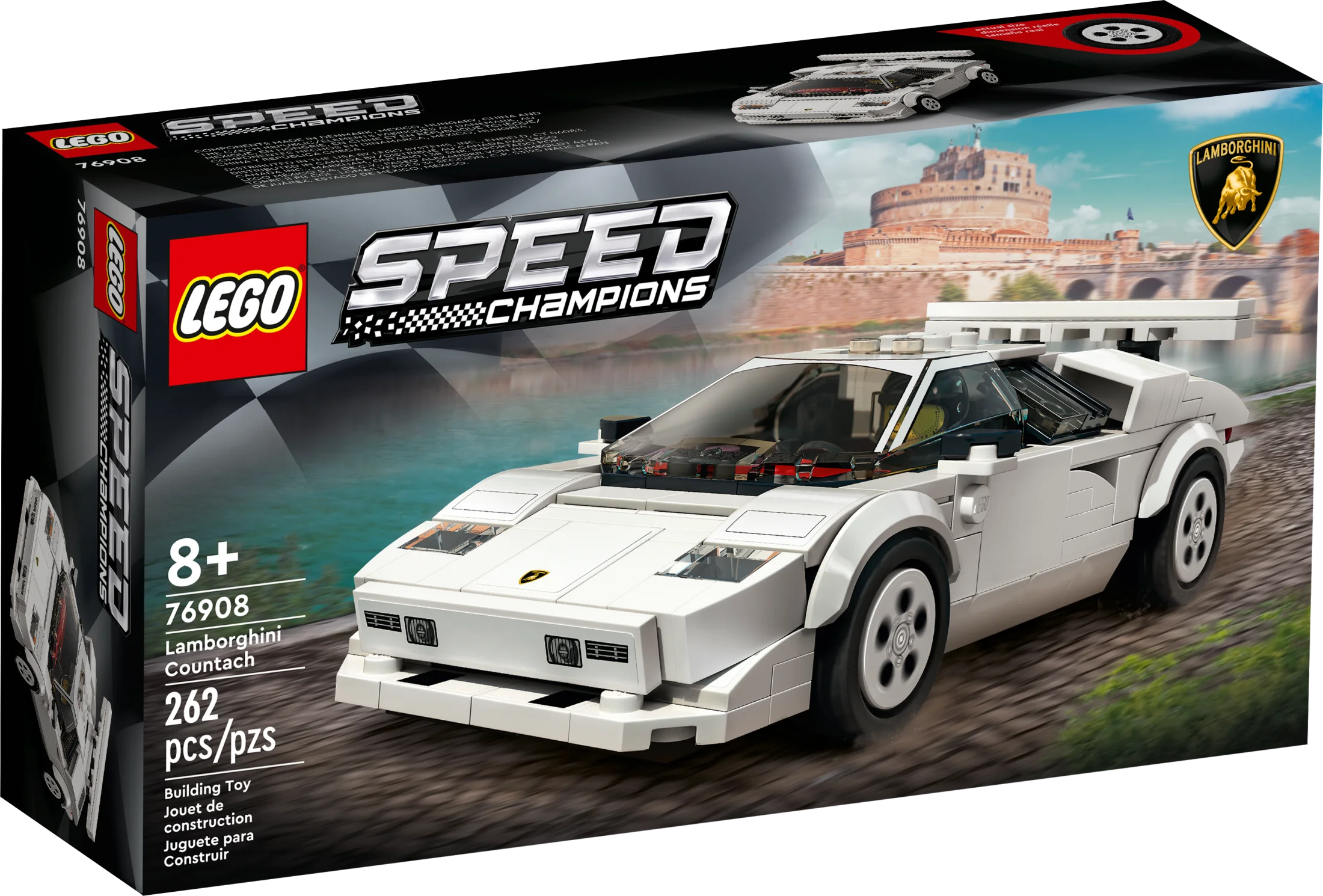 LEGO Speed Champions Lamborghini Countach 76908, Race Car Toy Model Replica, Collectible Building Set with Racing Driver Minifigure