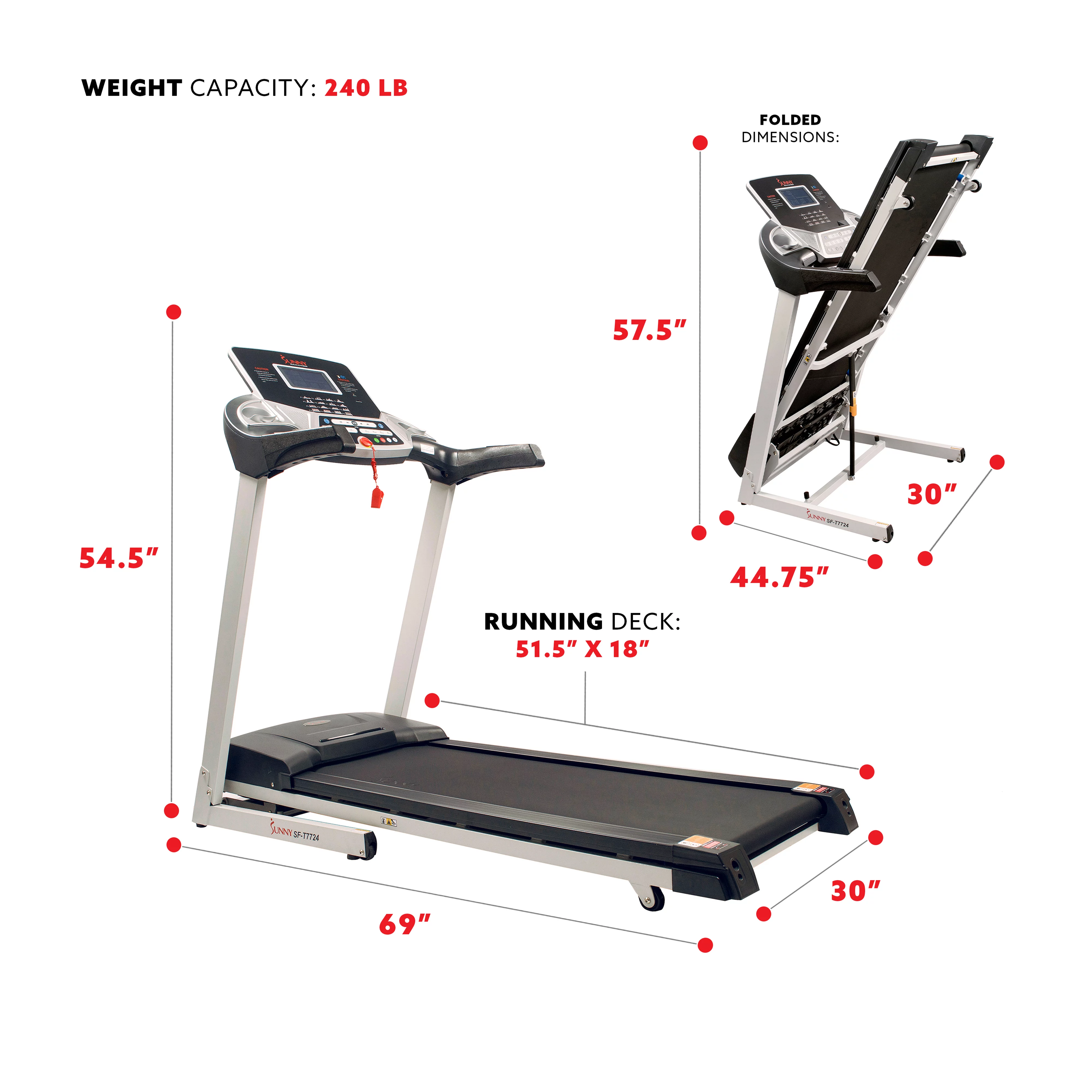 Sunny Health & Fitness Energy Motorized Incline Treadmill, Portable Folding Home Exercise Machine, Walking, Running, SF-T7724