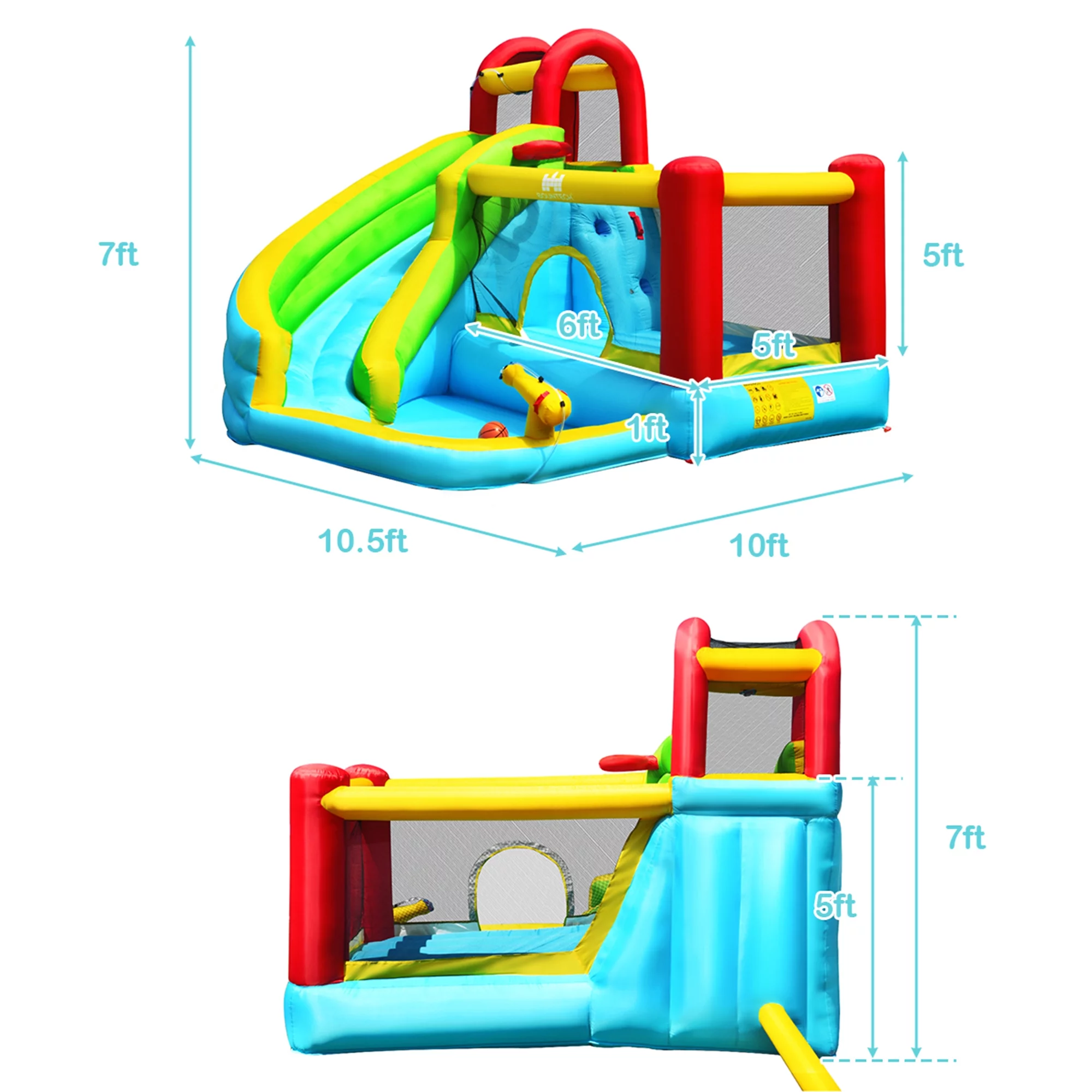 Gymax Inflatable Kids Water Slide Jumper Bounce House Splash Water Pool Without Blower