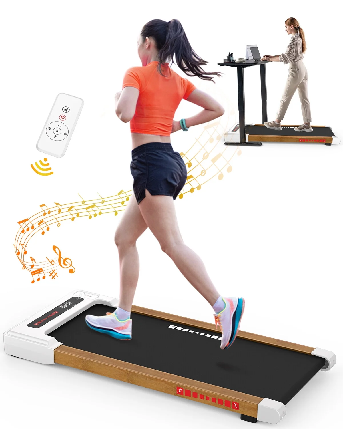 Electric Treadmill, 2.5HP Under Desk MINI Waking Jogging Machine Installation-Free, Remote Control Portable Walking Machine with Bluetooth for Home, Office & Gym