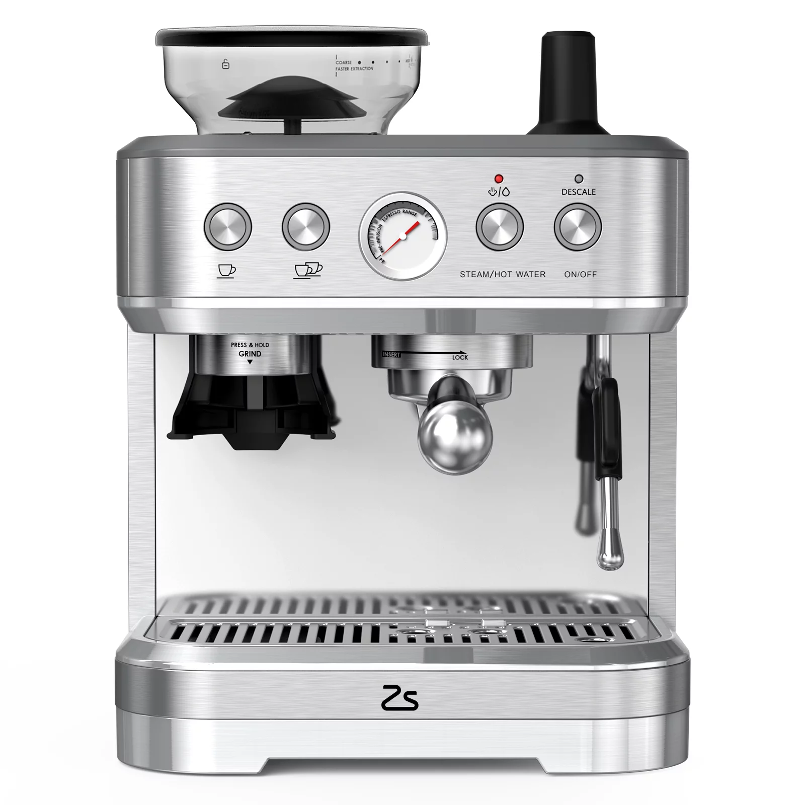 Zstar Express Espresso Machine, 15 Bar Espresso Coffee Machine Latte and Cappuccino Coffee Maker All in One Espresso Machine For Home Barista, Brushed Stainless Steel