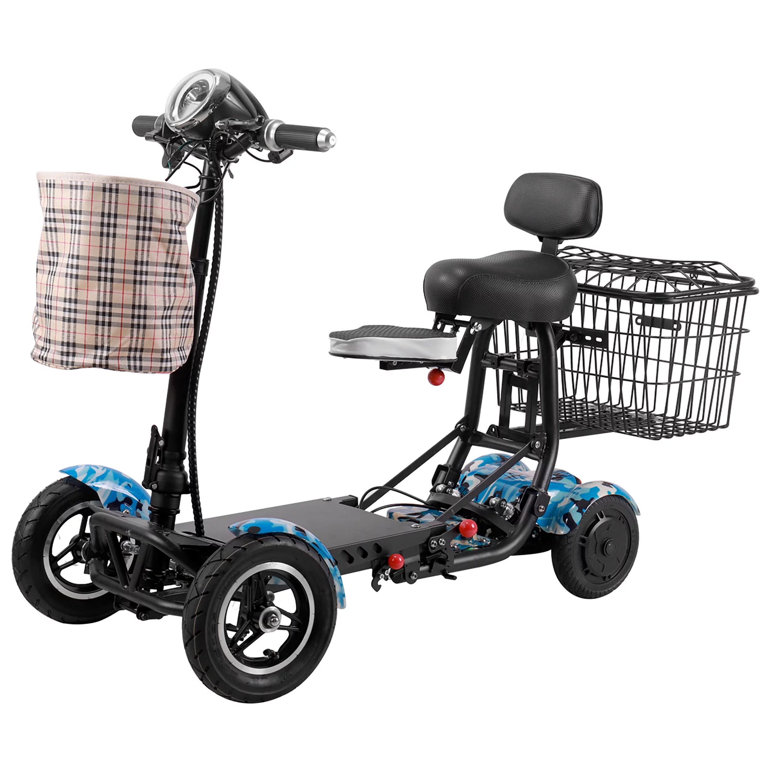 Smart Lightweight Electric Power Scooter, 4 Wheels Foldable Double Seats