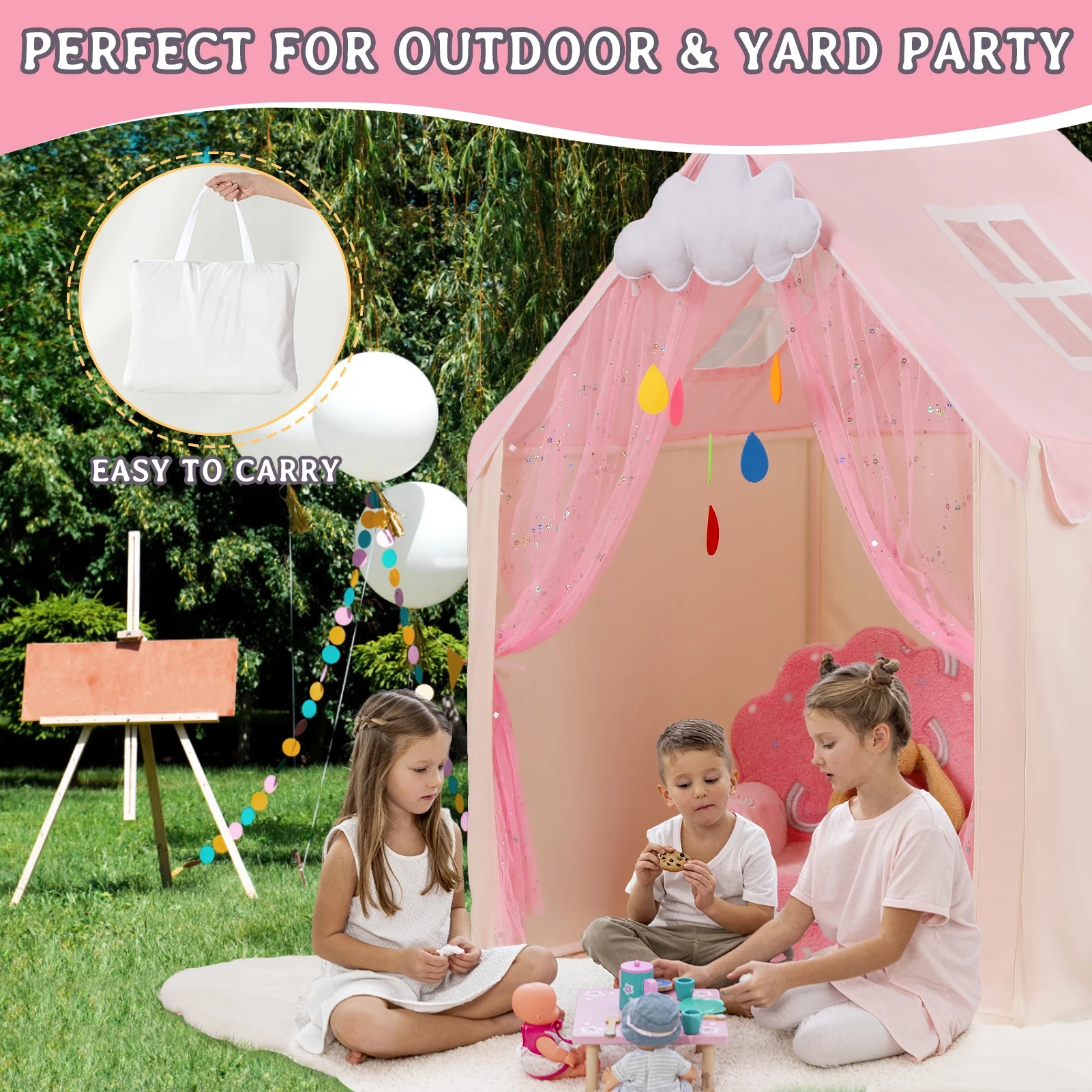 Kids Play Tent with Two Doors and Windows, Middle Sized Playhouse Tent for Baby Girls and Boys, Imaginative Kids Indoor Playhouses Play Tent