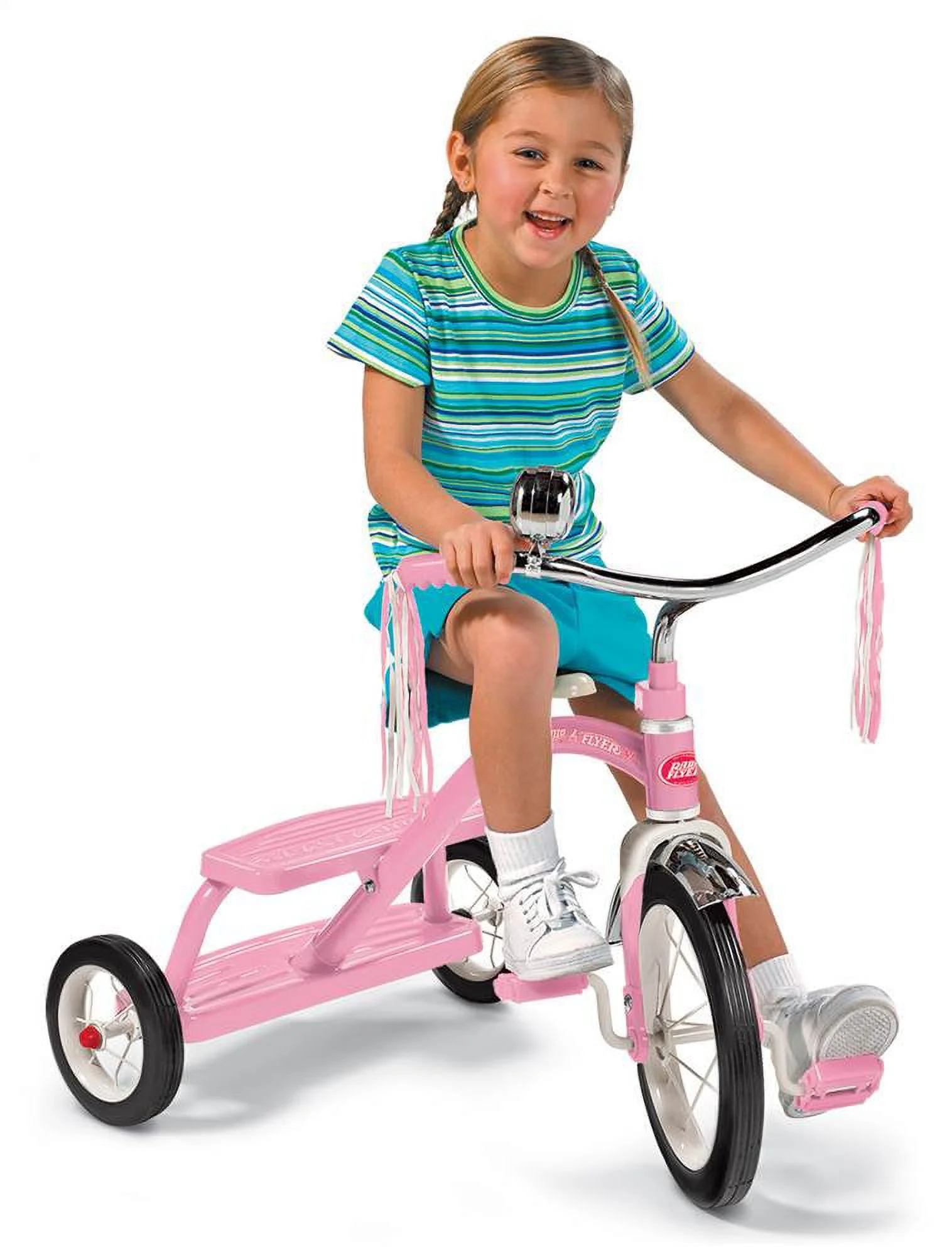 Radio Flyer, Classic Pink Dual Deck Tricycle, 12″ Front Wheel, Pink