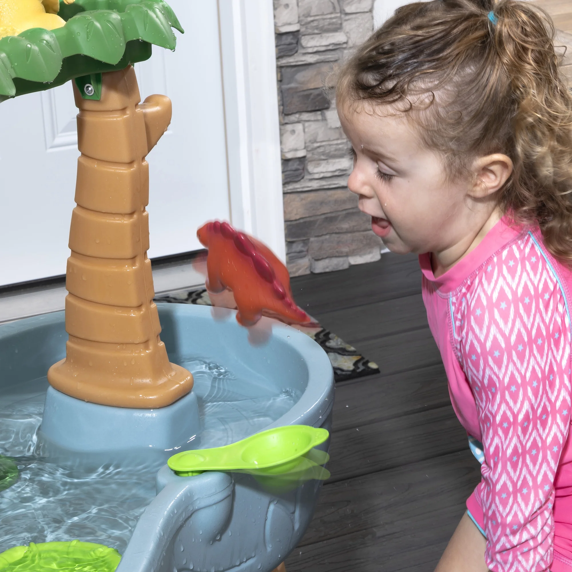 Step2 Dino Showers Gray Plastic Water Table for Toddlers with 13-piece Playset