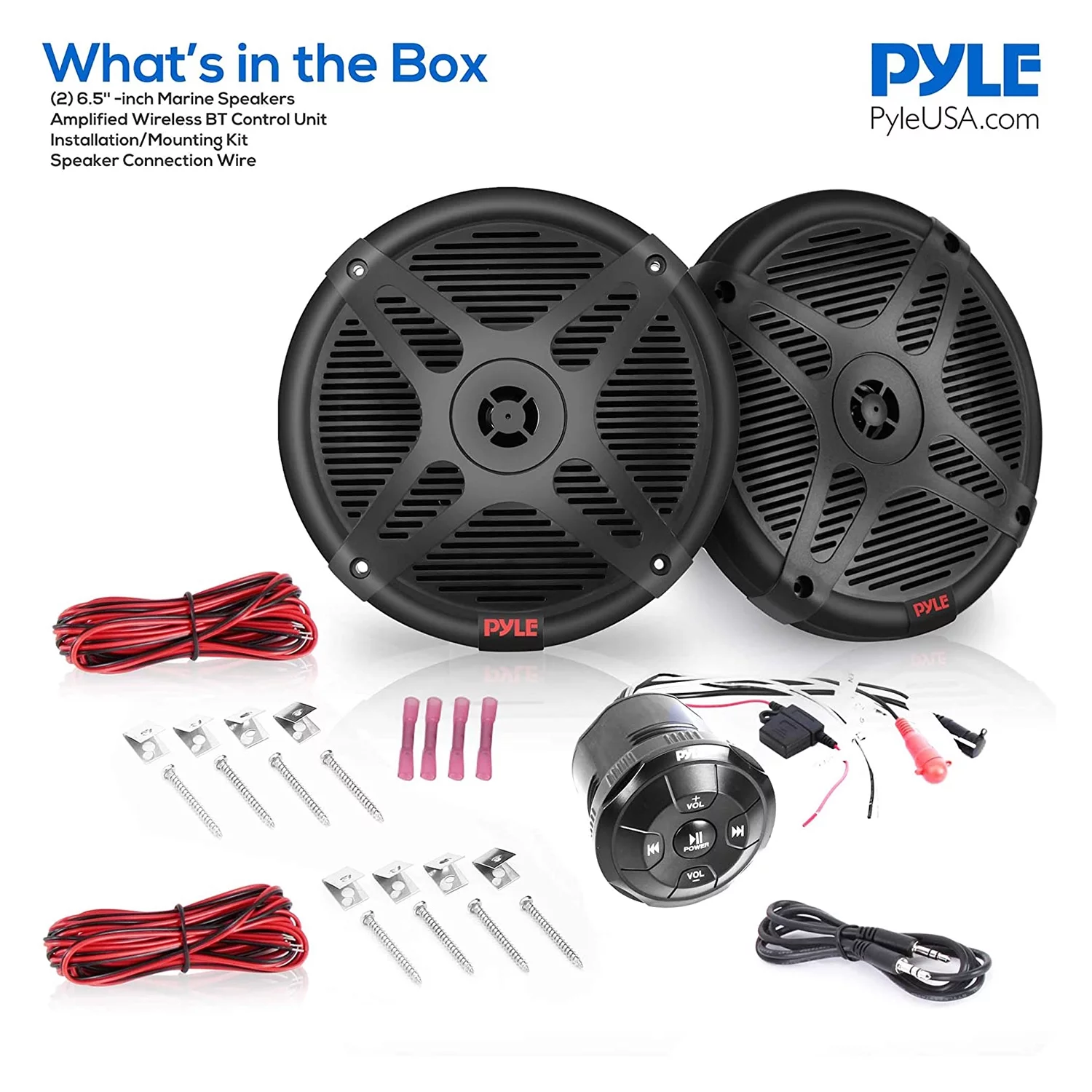 Pyle PLMRKT8 6.5″ Marine Speakers with Bluetooth Remote Control, Black (2 Pack)