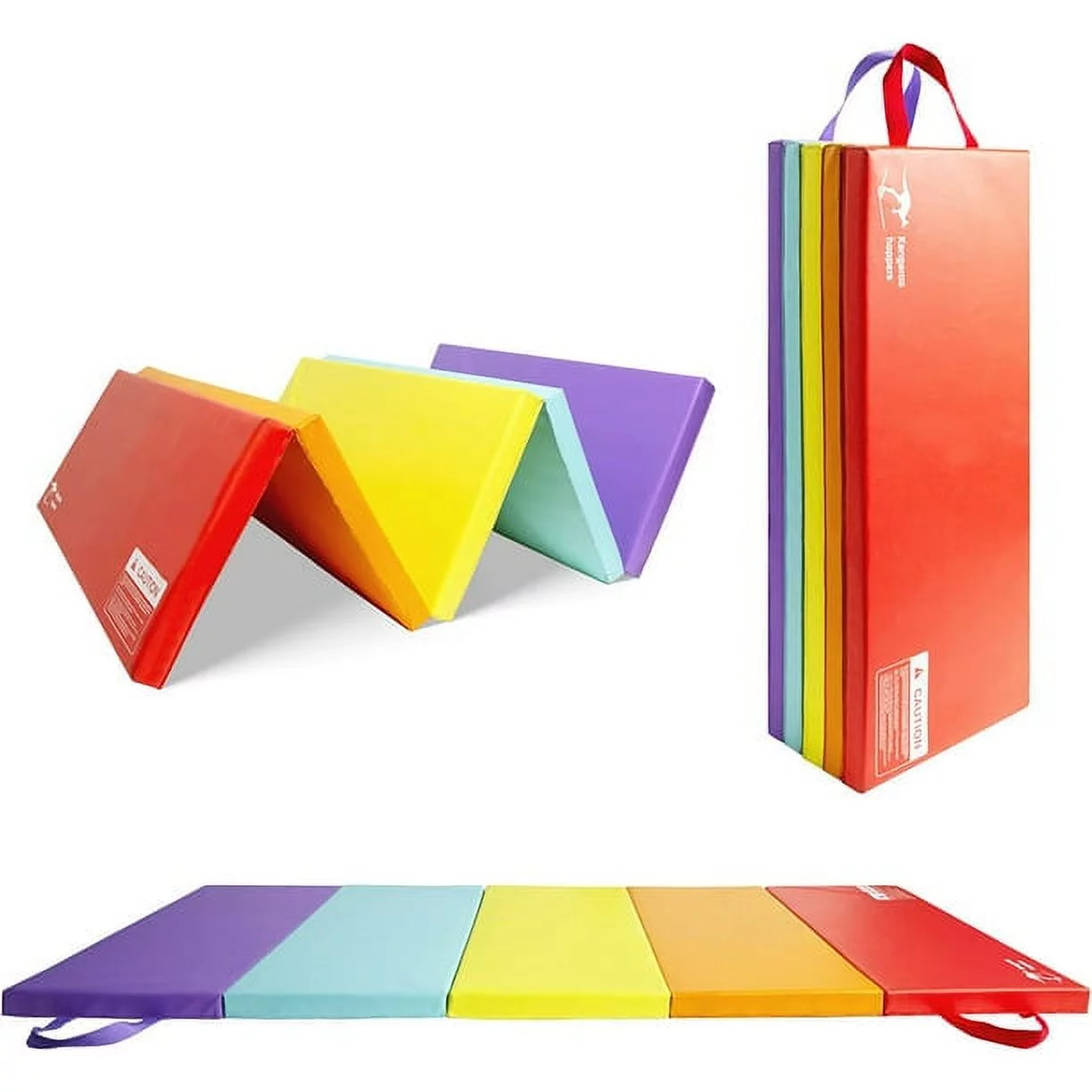 Kangaroo Hoppers 3′ x 6′ Kids Gymnastics Mat, Rainbow Tumbling Mats with Carrying Handles, 1.5″ Thickness