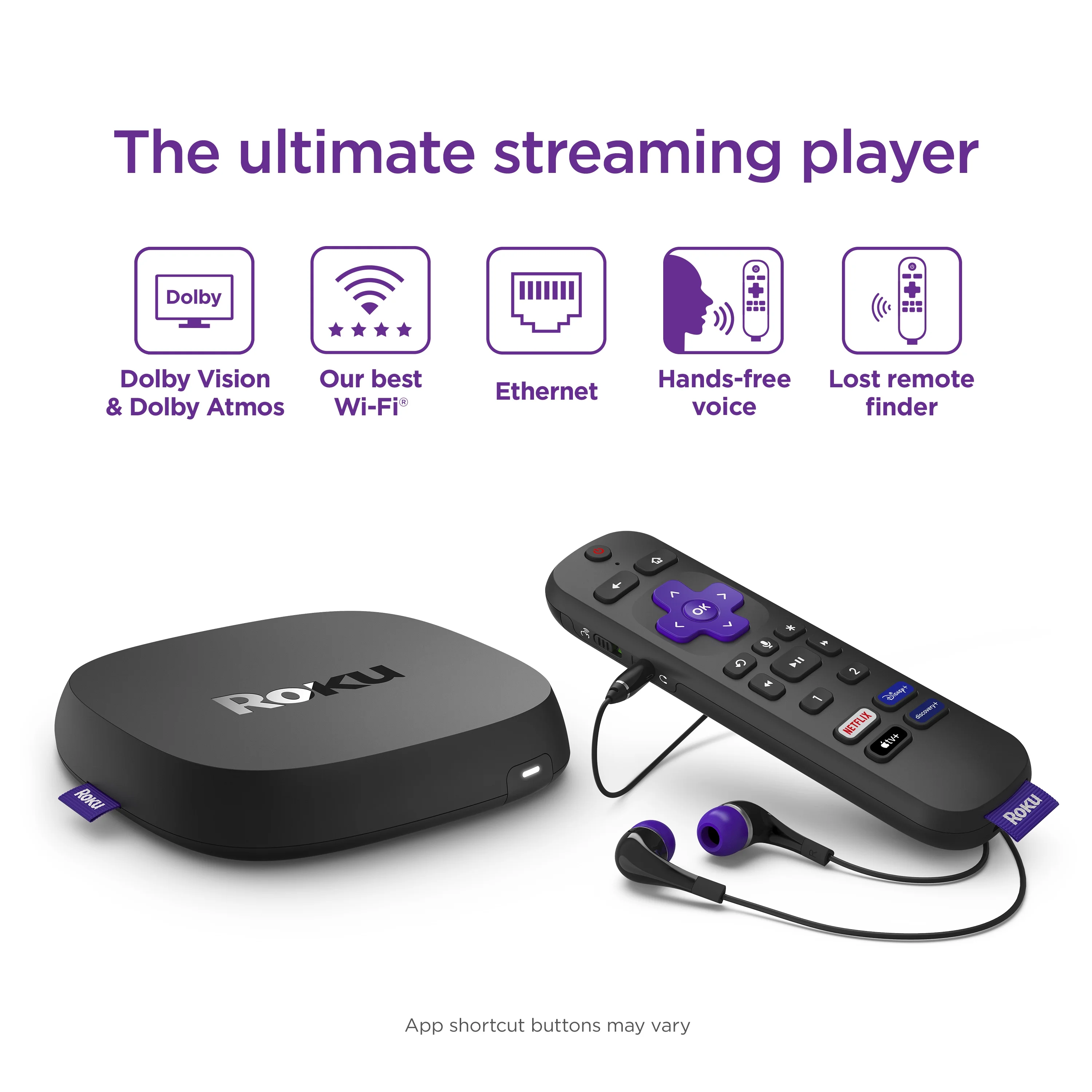 Roku Ultra 4K/HDR/Dolby Vision Streaming Device and Roku Voice Remote Pro with Rechargeable Battery