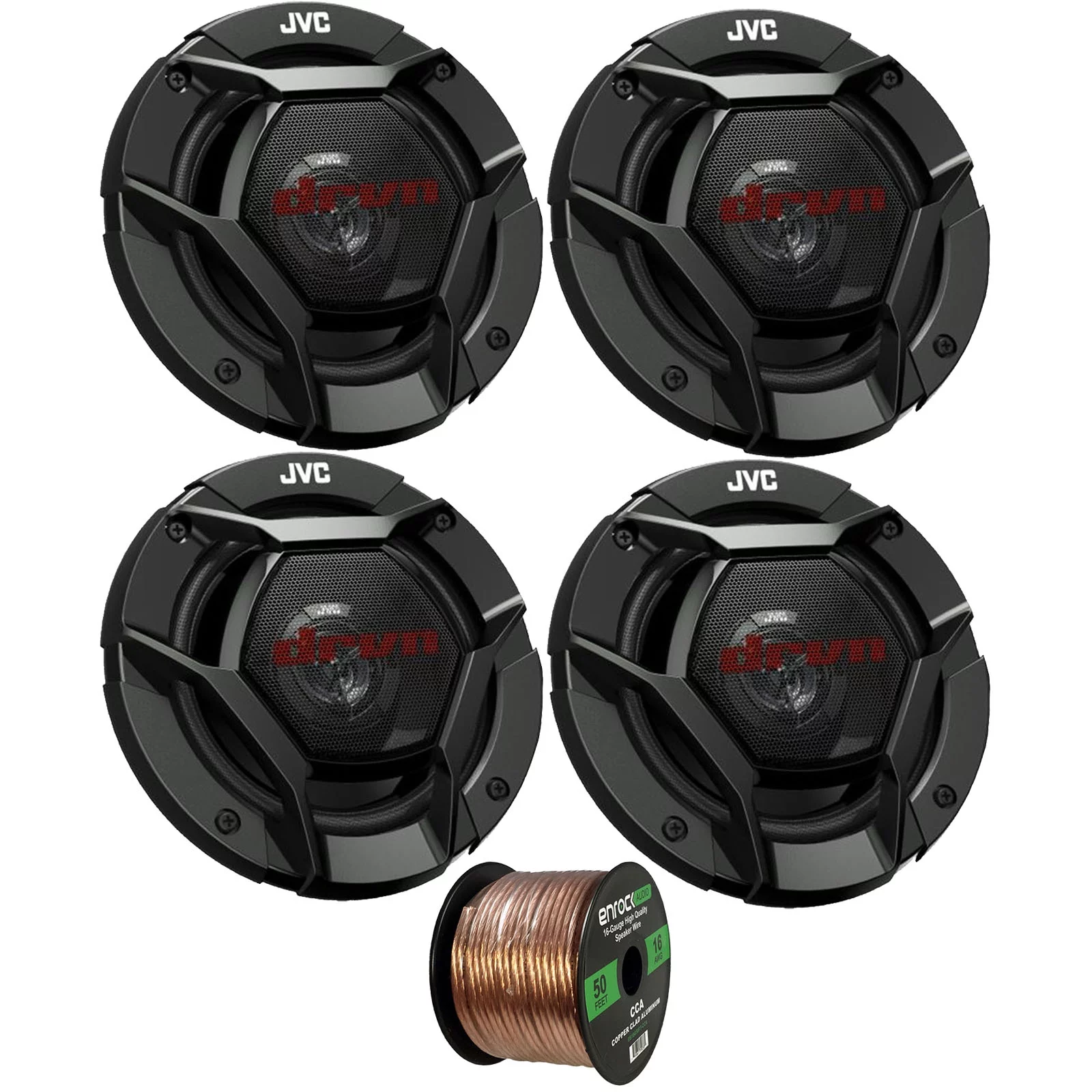 4x JVC drvn DR Series 5.25″ 260W Max Power Car Audio 2-Way Coaxial Vehicle Speakers Bundle Combo with 50 Ft 16 Gauge Audio Speaker Wiring