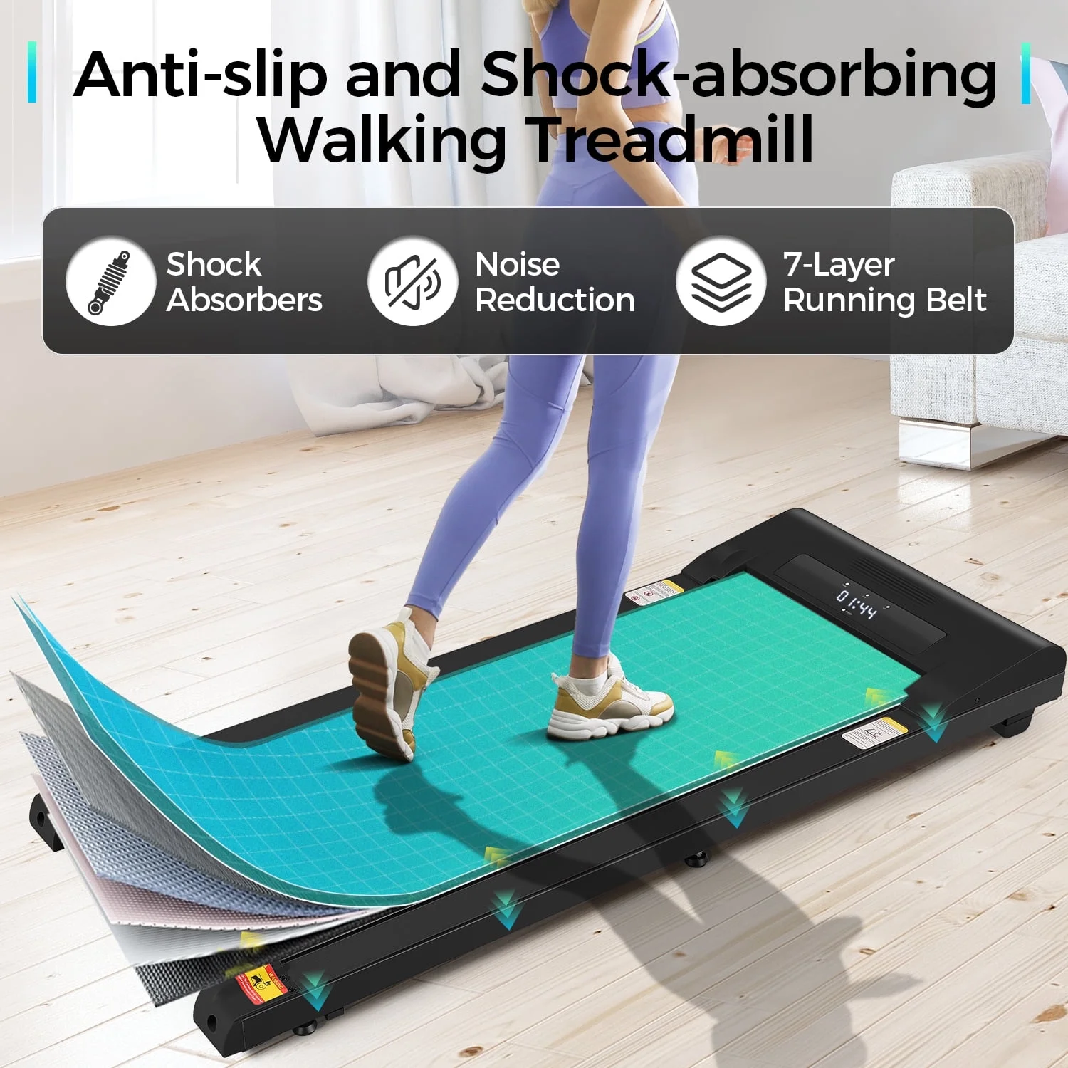 Adnoom Walking Pad Treadmill Under Desk Treadmills for Home,Smart App Remote Control 2.5HP Electric Jogging Running Machine with LED Display