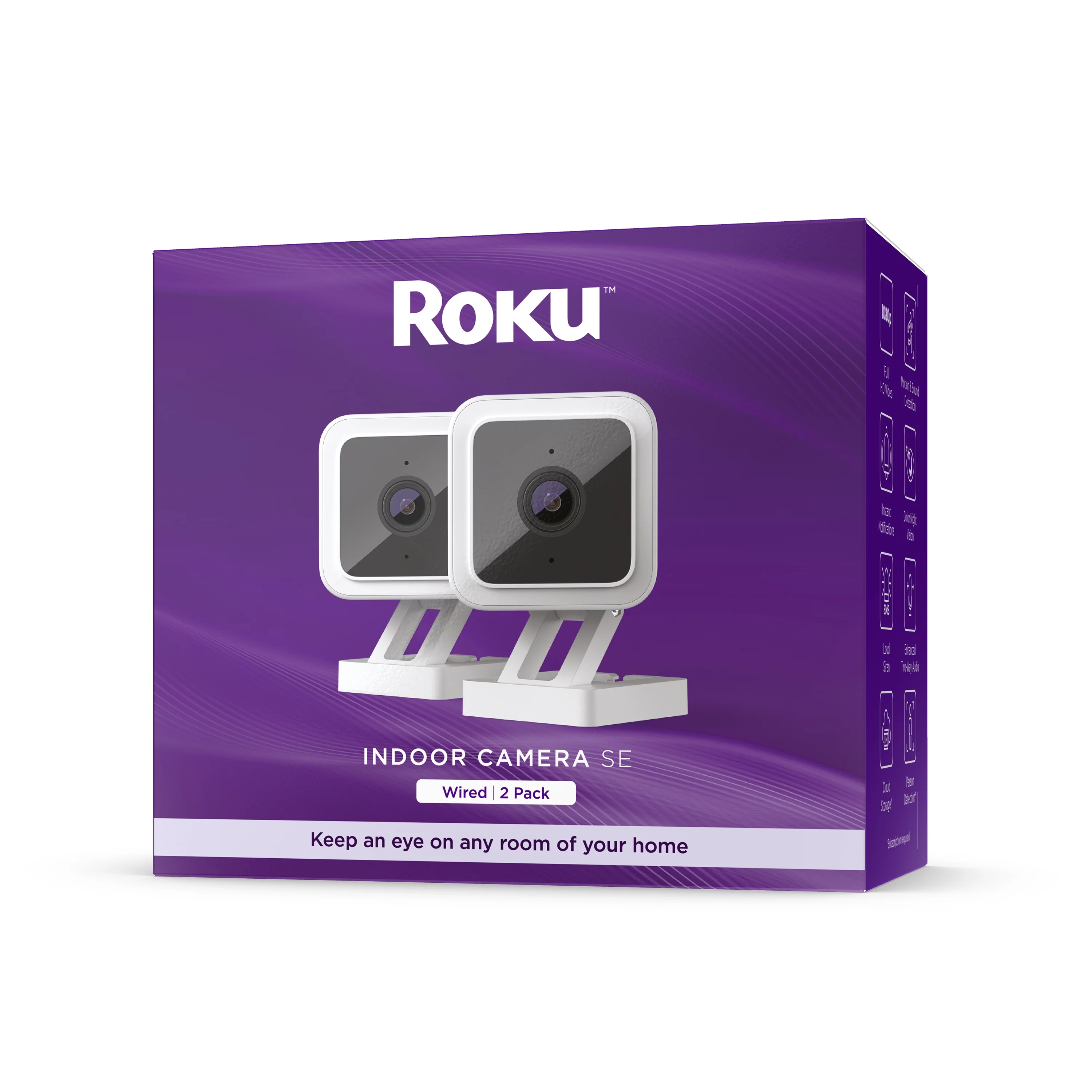 Roku Smart Home Indoor Camera SE (2-Pack) Wi-Fi-Connected – Wired Security Surveillance Camera with Motion & Sound Detection