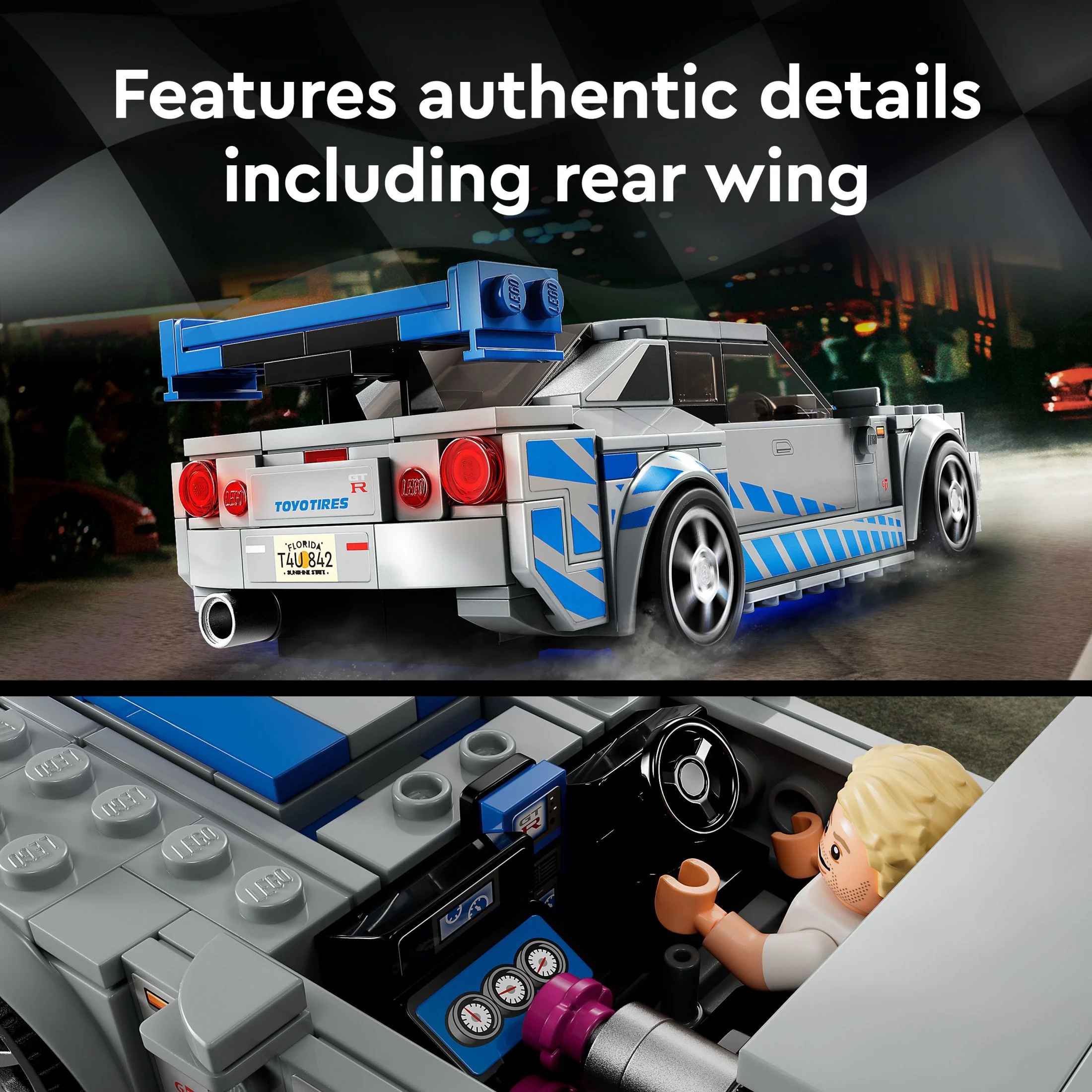 LEGO Speed Champions 2 Fast 2 Furious Nissan Skyline GT-R (R34)  76917 Race Car Toy Model Building Kit, Collectible with Racer Minifigure, 2023 Set for Kids