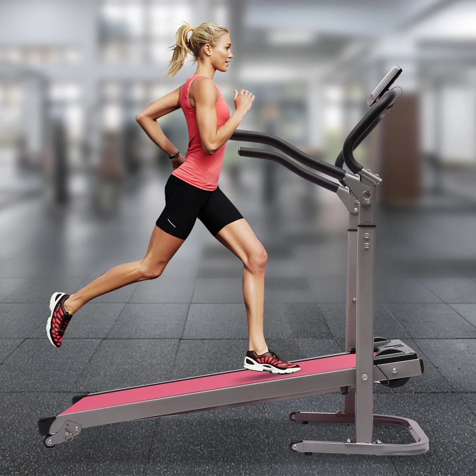 Folding Treadmill with Manual Incline Fitness Workout Machine 264.55lbs Pink