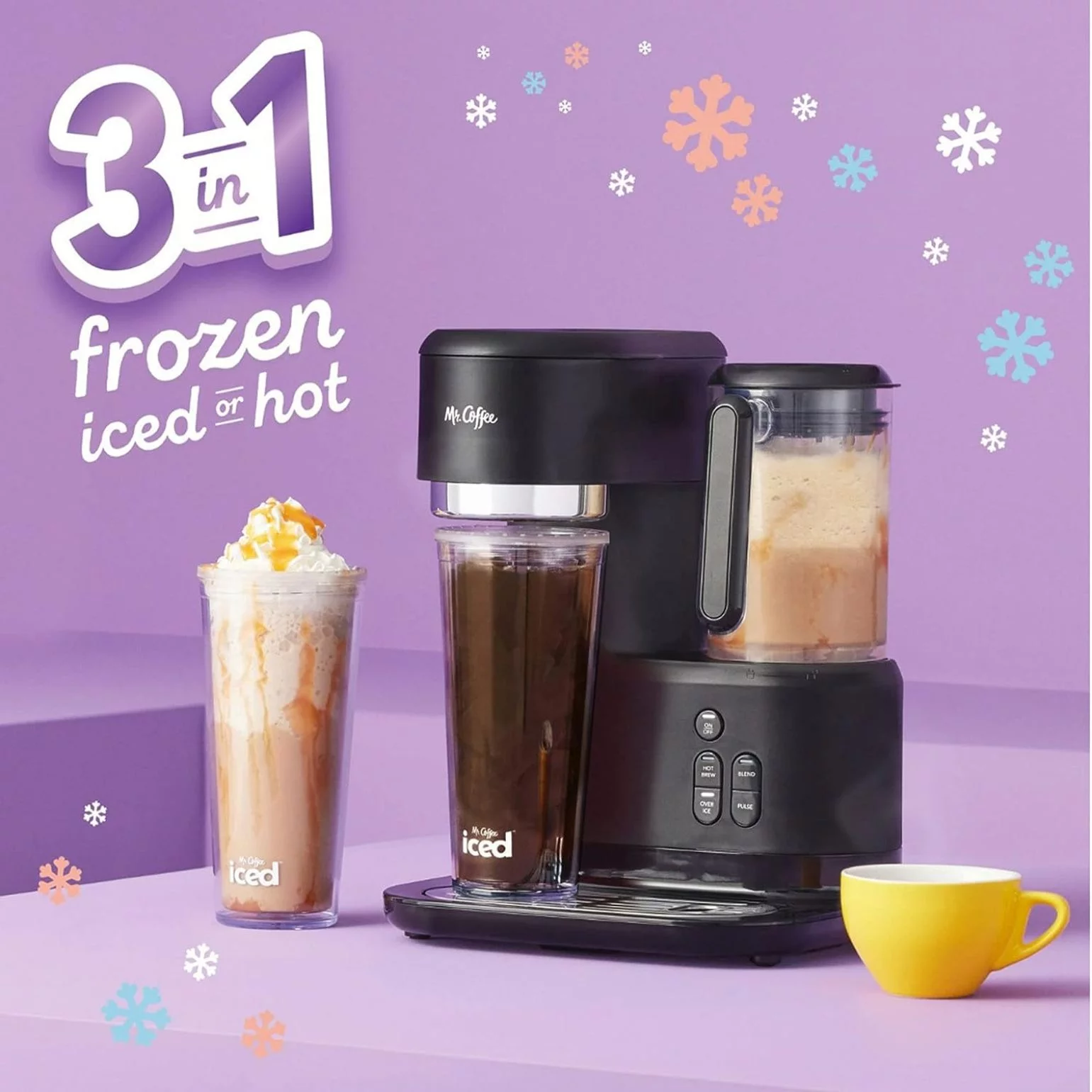 HTYSUPPLY Single-Serve 3-in-1 Iced and Hot Coffee and Tea Maker and Blender with Reusable Filter, , Recipe Book, 2 s, Lids and Straws