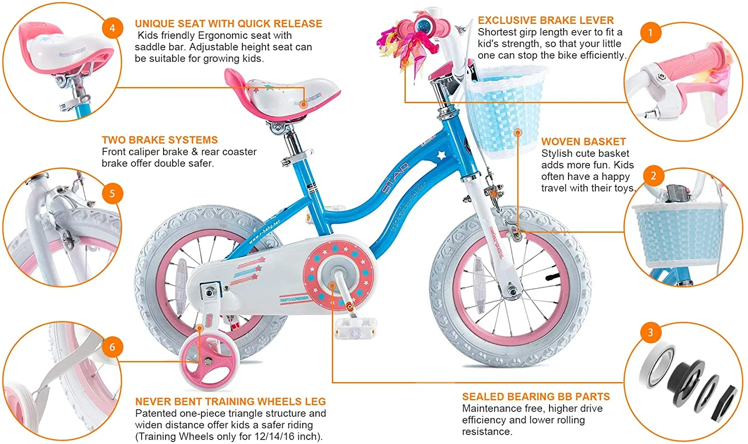 RoyalBaby Stargirl Kids Bike 20 Inch Girls Bicycle for Children with Kickstand Basket Blue