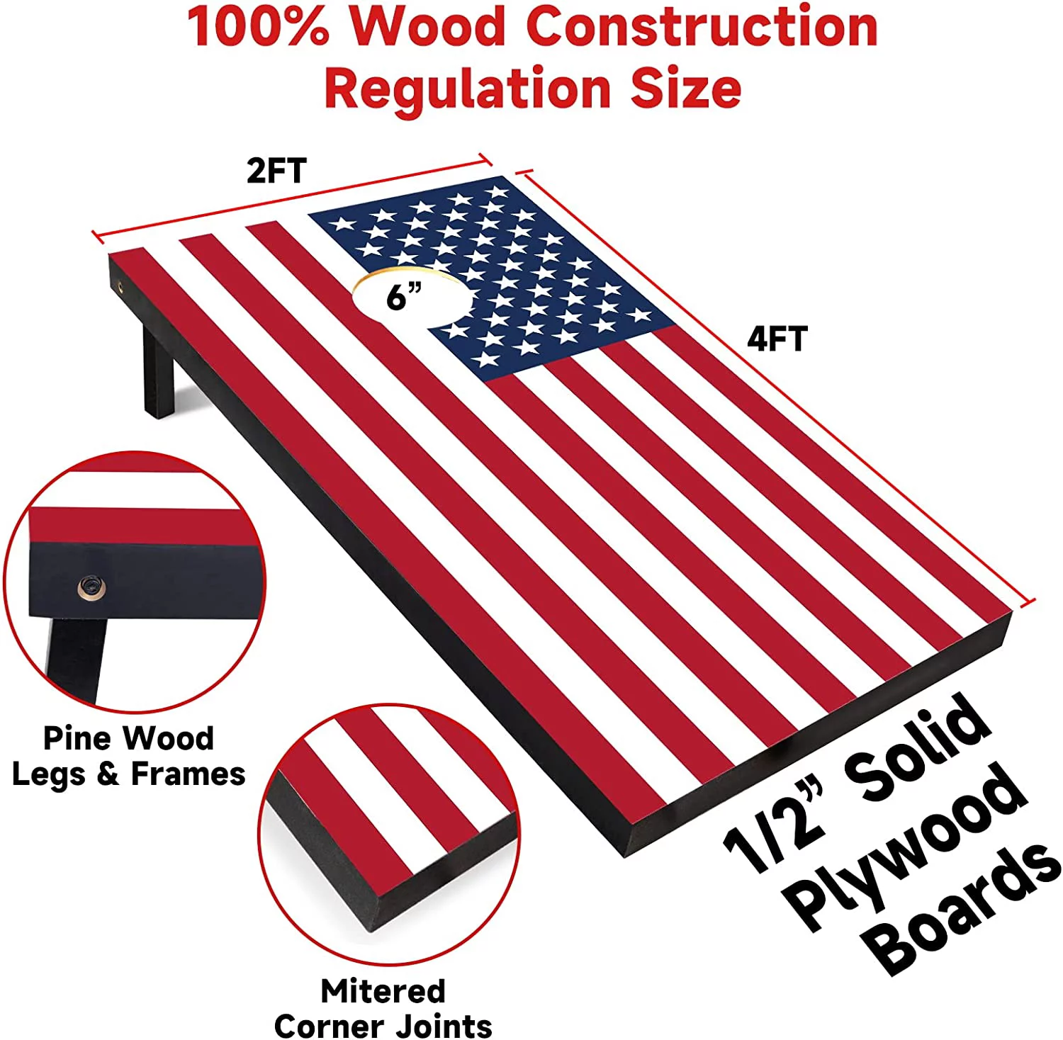 SubSun 3’x 2′ New American Flag Cornhole Boards Set Coated Wood Premium