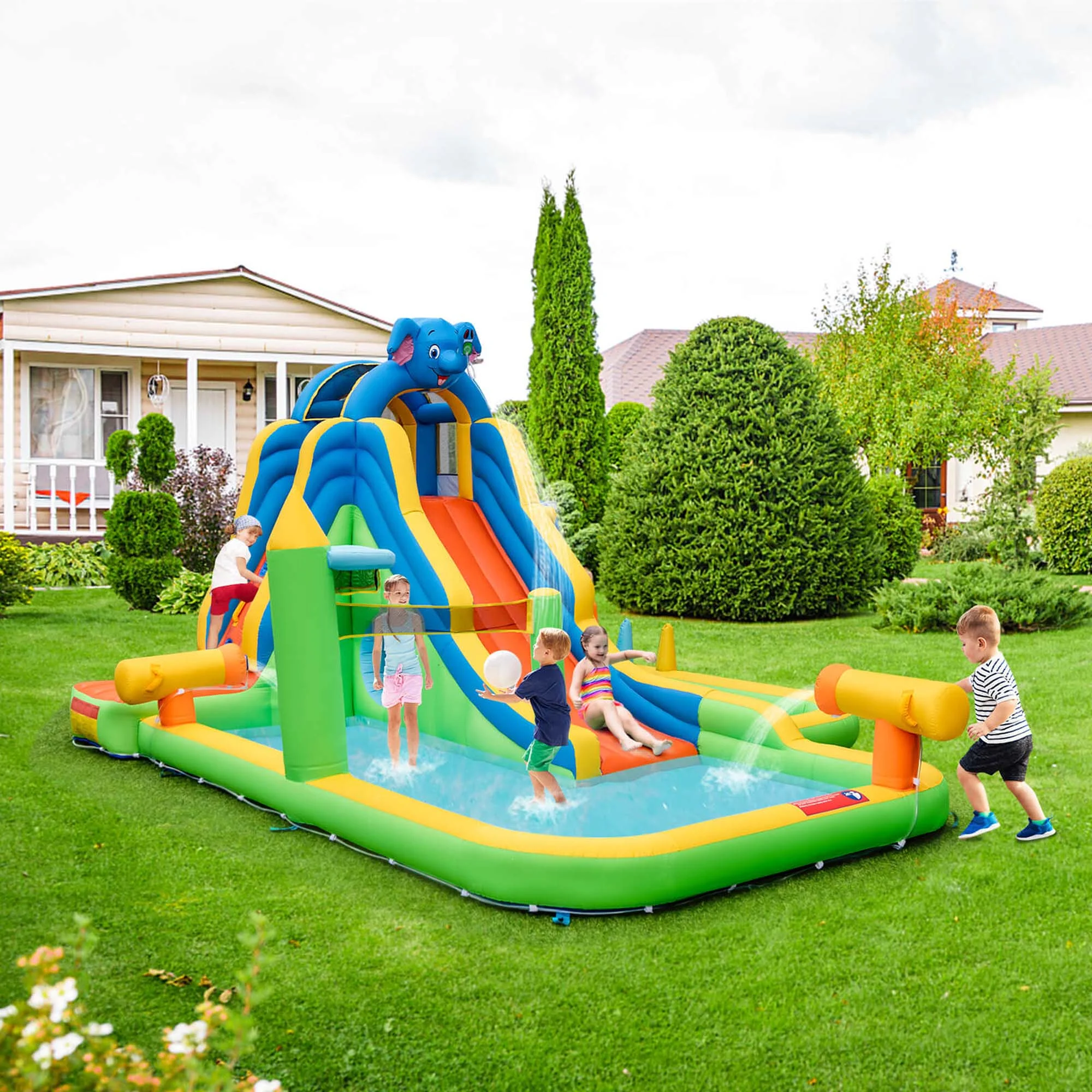 Costway Inflatable Water Slide Giant Water Park for Kids Backyard Fun without Blower