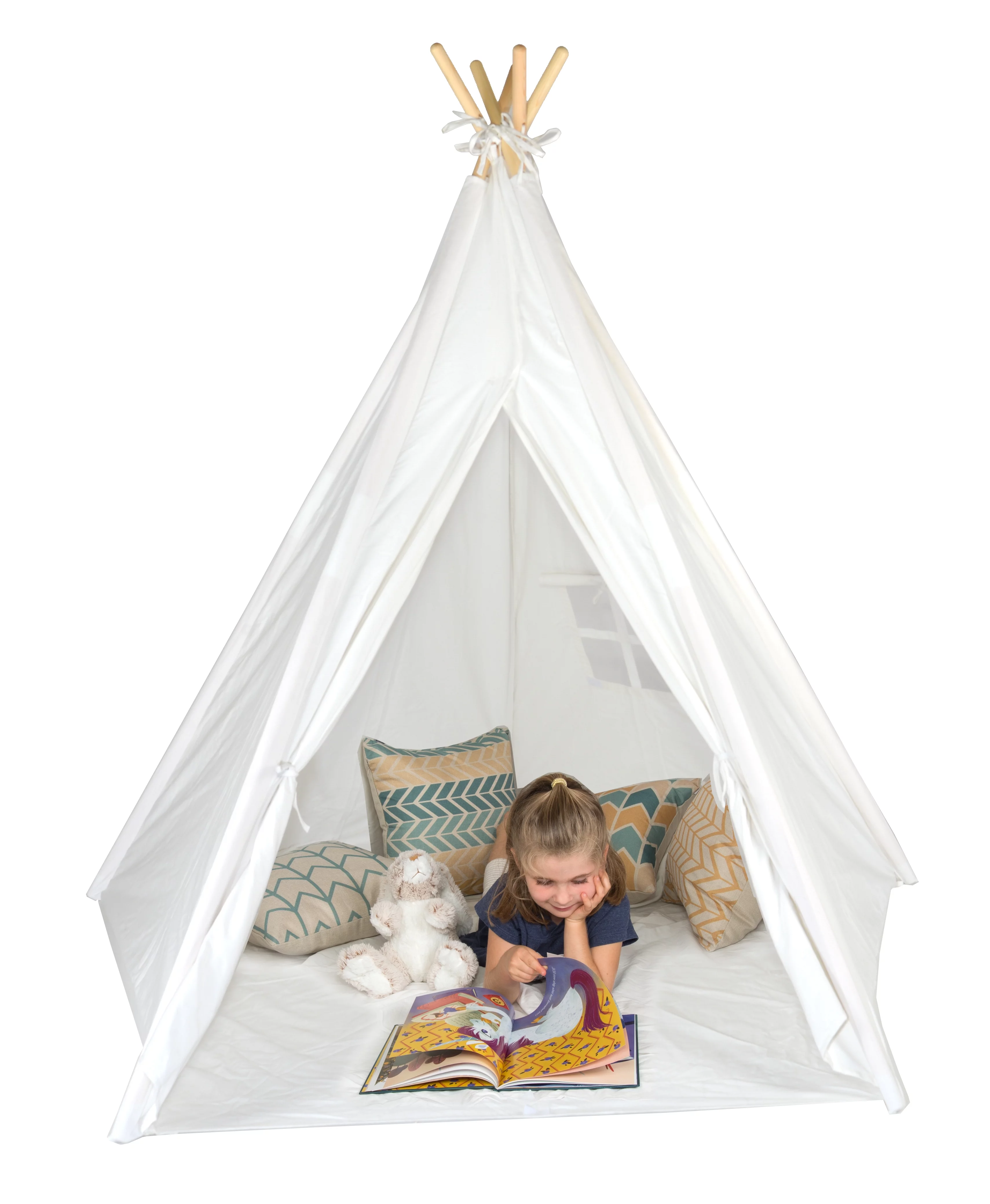 6′ Giant Teepee Play House of Pine Wood with Carry Case by Trademark Innovations (White)