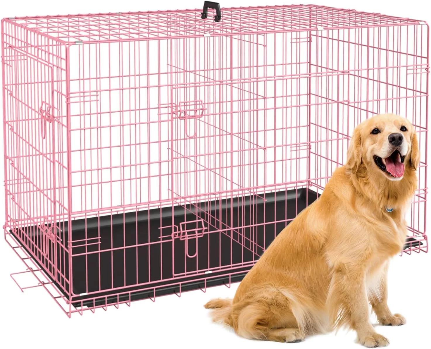 BestPet Folding Dog Crate with Divider and Tray, 42″L