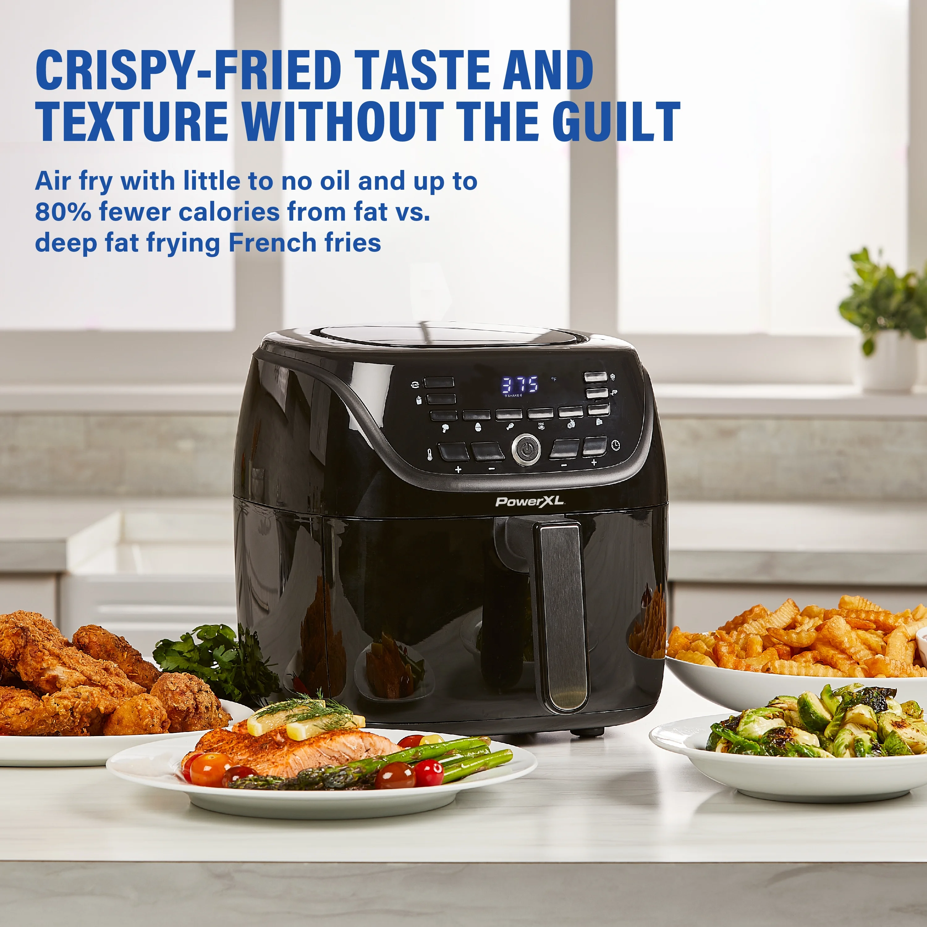 New POWER-XL 6-Qt Digital Vortex Air Fryer with 10 Quick-Touch Presets, Black, AF-E6001-L