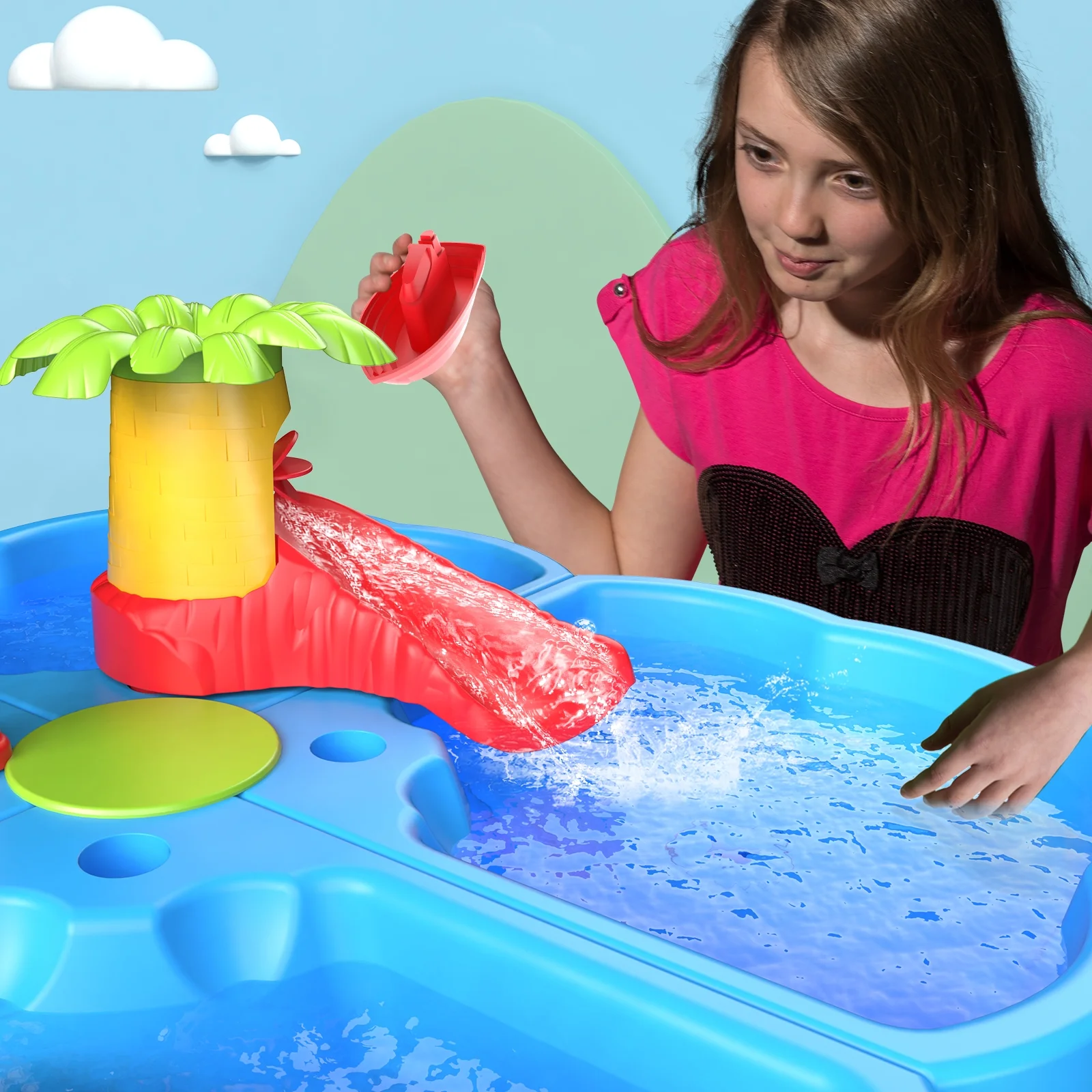 Dinosaur Planet Sand Water Table for Toddlers, 4 in 1 Sand Table and Water Play Table, Kids Table Activity Sensory Play Table Beach Sand Water Toy for Outdoor Backyard for Toddlers Age 2-4 Gift