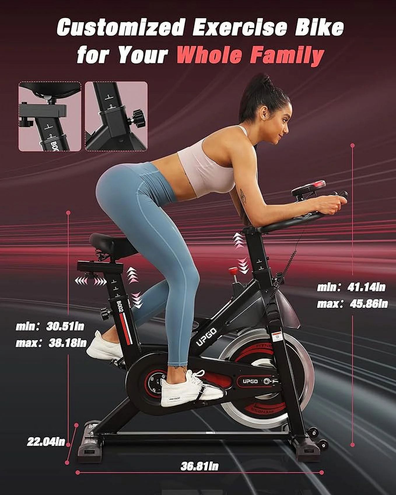 UPGO Exercise Bike-Stationary Indoor Cycling Bike for Home 270 Lbs Weight Capacity, Comfortable Seat Cushion and iPad Holder Red