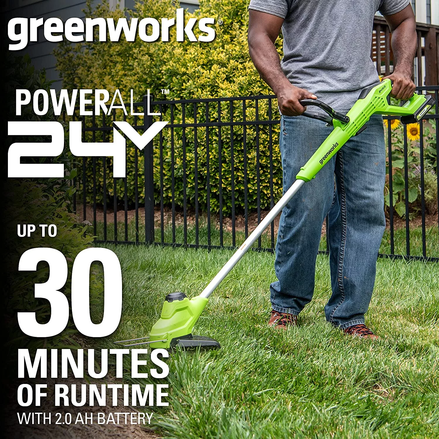 Greenworks 24V 12-inch TORQDRIVE String Trimmer with 2Ah USB Battery and Charger, 2104502AZ