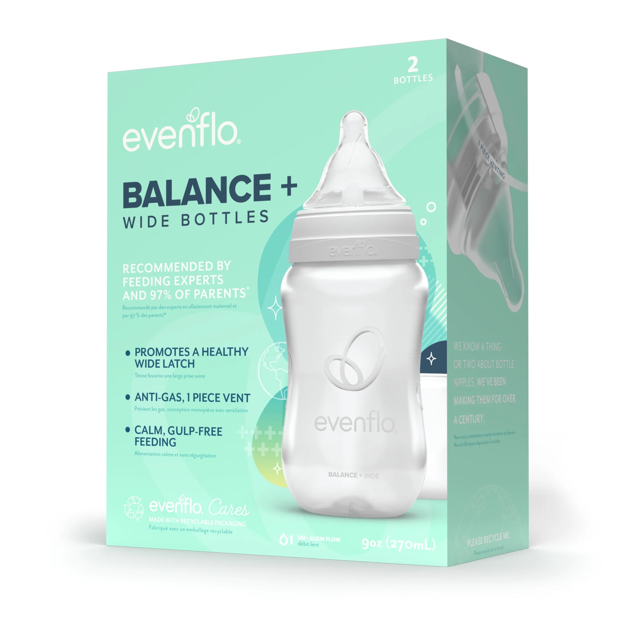 Evenflo Balance Wide Baby Bottles, 9oz, 2ct