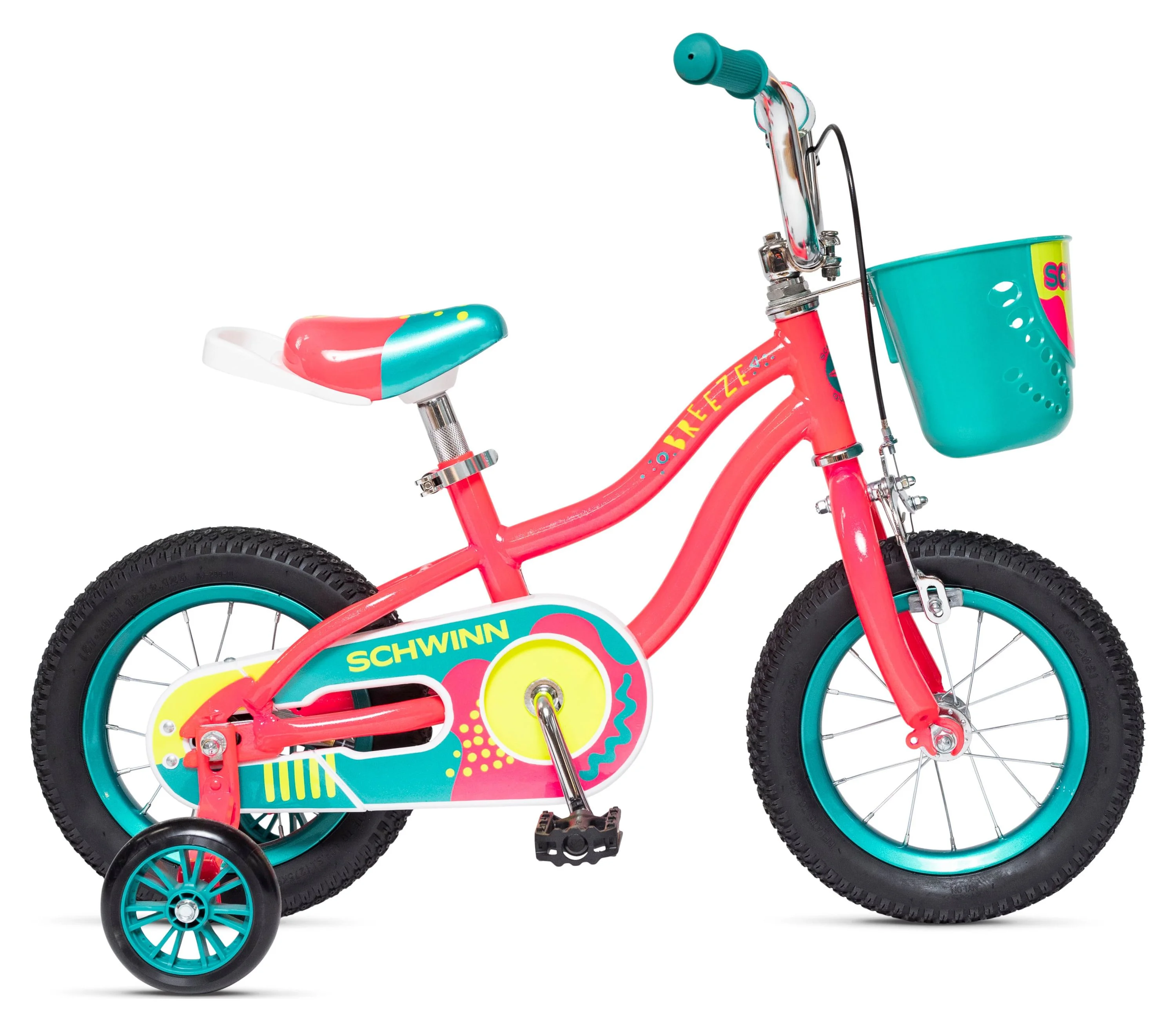 Schwinn 12″ Breeze Girls Kids Bike with Basket, Teal, Recommended for Ages 2 – 4