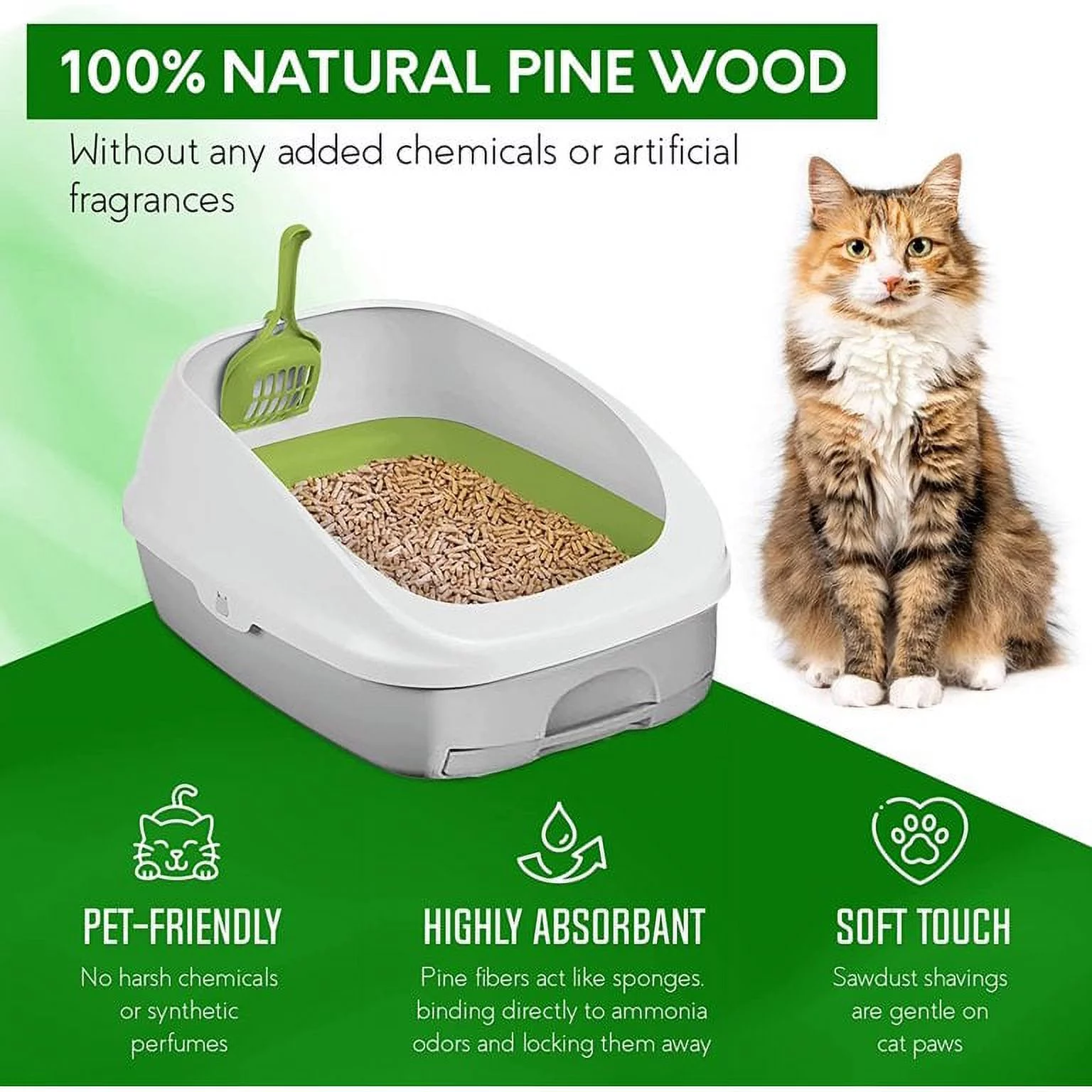 PETSWORLD 100% Natural Pine Wood Cat Litter, Non-Clumping & Non-Tracking Low Dust Litter, Absorbent & Unscented Wood Cat Litter Pellets with Odor Control, 22lbs