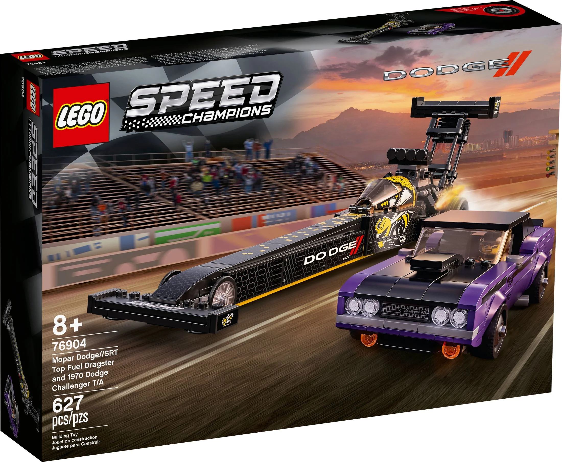 LEGO Speed Champions Mopar Dodge//SRT Top Fuel Dragster and 1970 Dodge Challenger T/A 76904 Building Toy (627 Pieces)