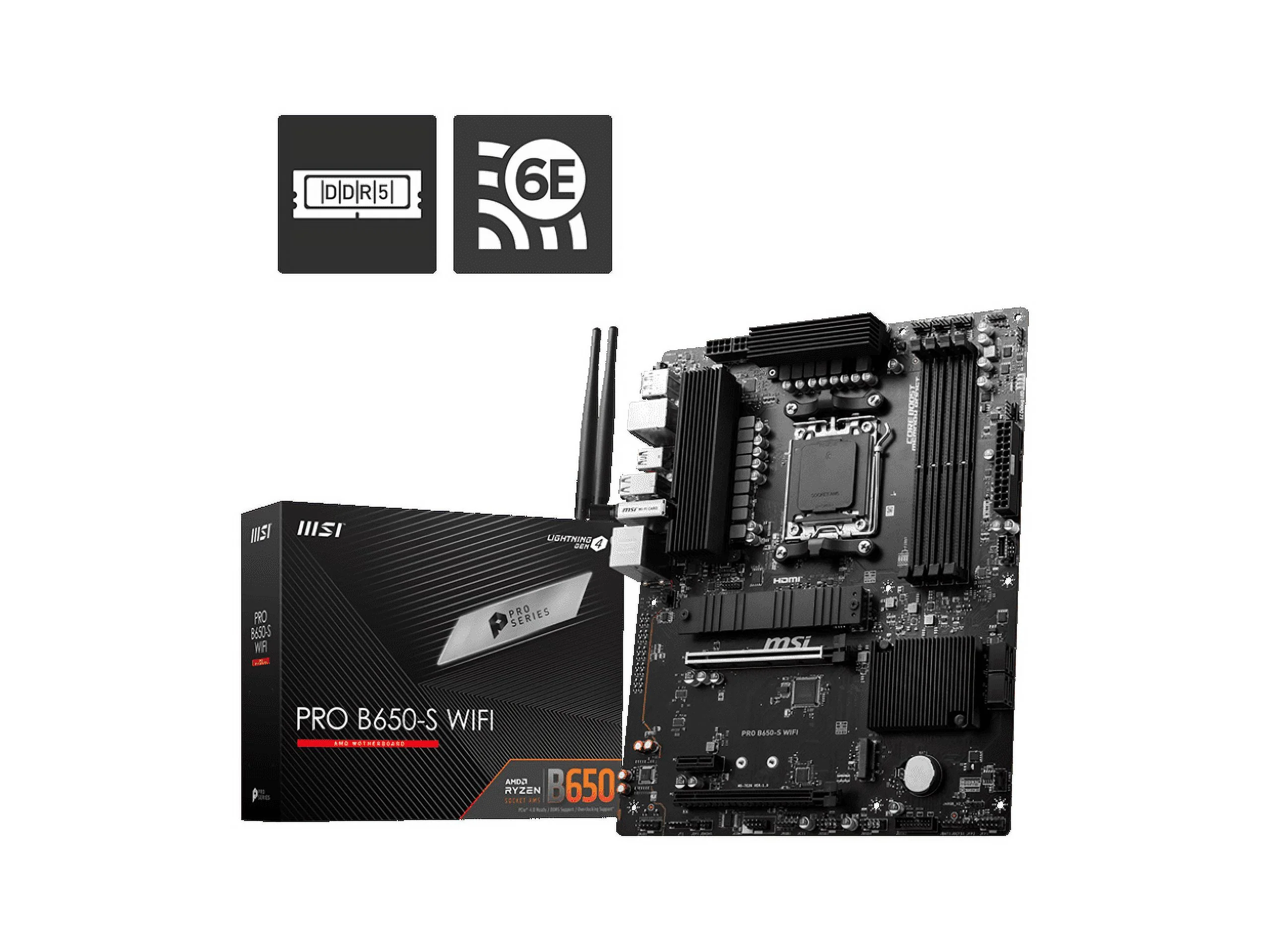 MSI PRO B650-S WIFI AM5 AMD B650 Ryzen 7000 DDR5 PCI-E x16 slot Wi-Fi 6E Bluetooth SATA 6Gb/s ATX Motherboard