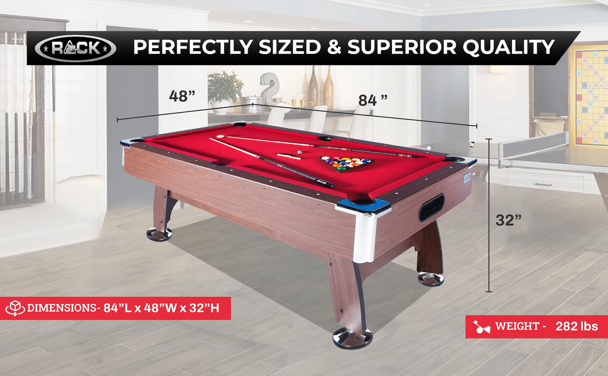 RACK Draco 7-Foot Tournament Billiard/Pool Table (Red)