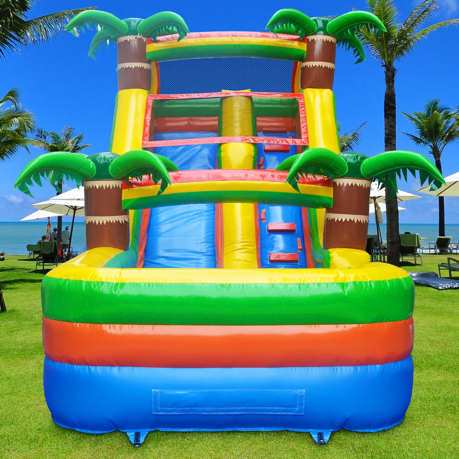 GOOSH 21 ft Inflatable Water Slide with Air Blower, Palm Tree Blow Up Slide for Backyard Outdoor Fun, Inflatable Slides for Kids- Climbing Wall, Slides & Splash Pool, 13’H x 12.7′ W x 21’D