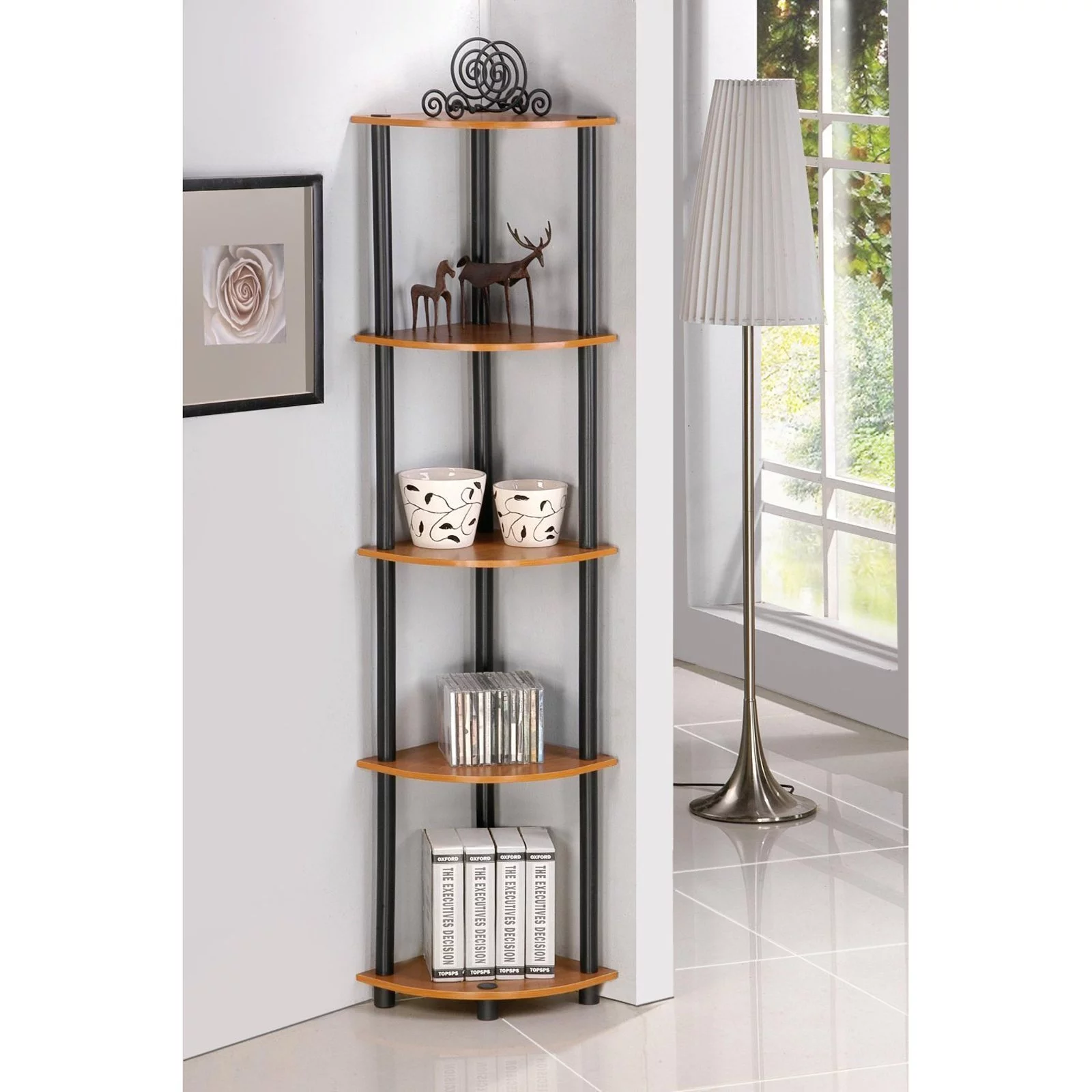 Furinno Turn-N-Tube 5 Tier Corner Display Rack Multipurpose Shelving Unit, Espresso & Black – 57.7 x 11.6 x 11.6 in.