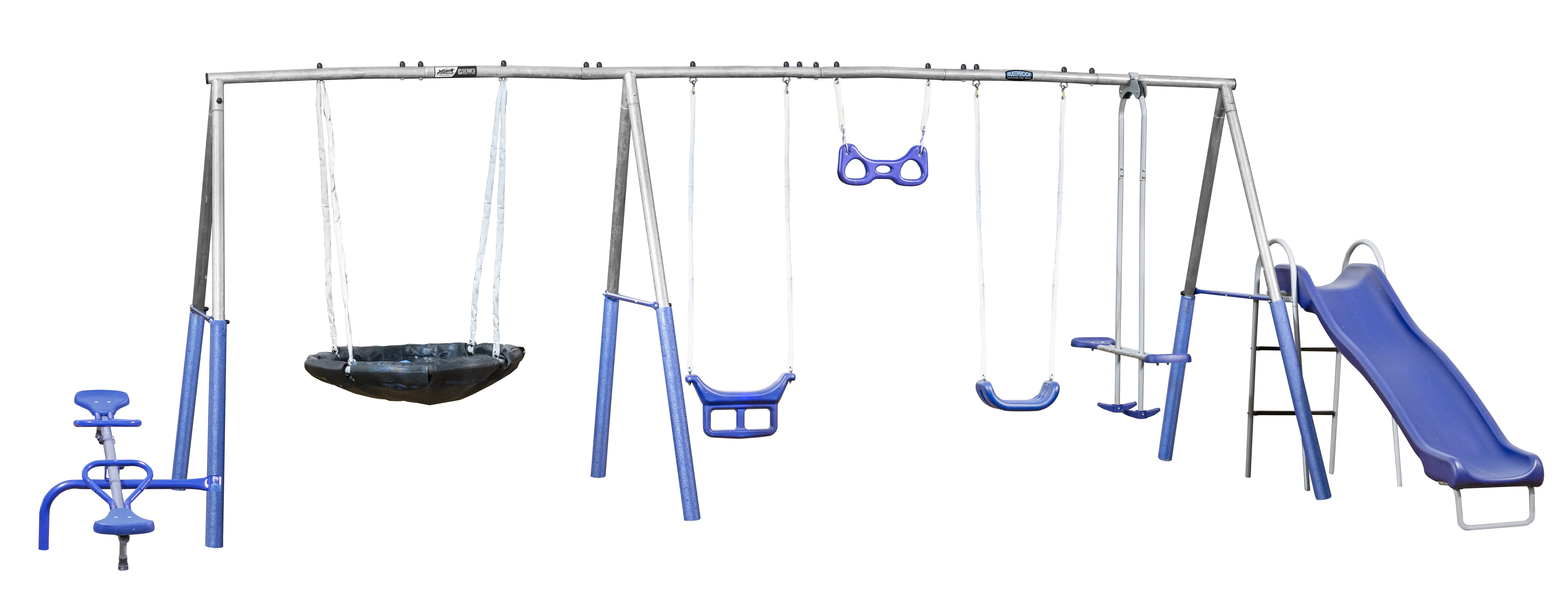 XDP Recreation Fun All-Mighty Steel Swing Set with Super Disc Swing, Stand R Swing, Glider, & Slide