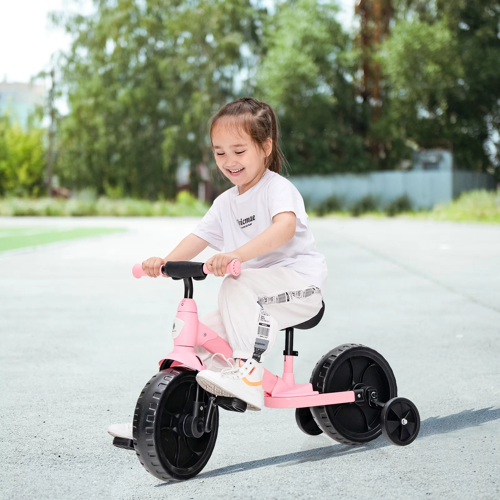 Infans 4-in-1 Kids Training Bike Toddler Tricycle w/ Training Wheels & Pedals Pink