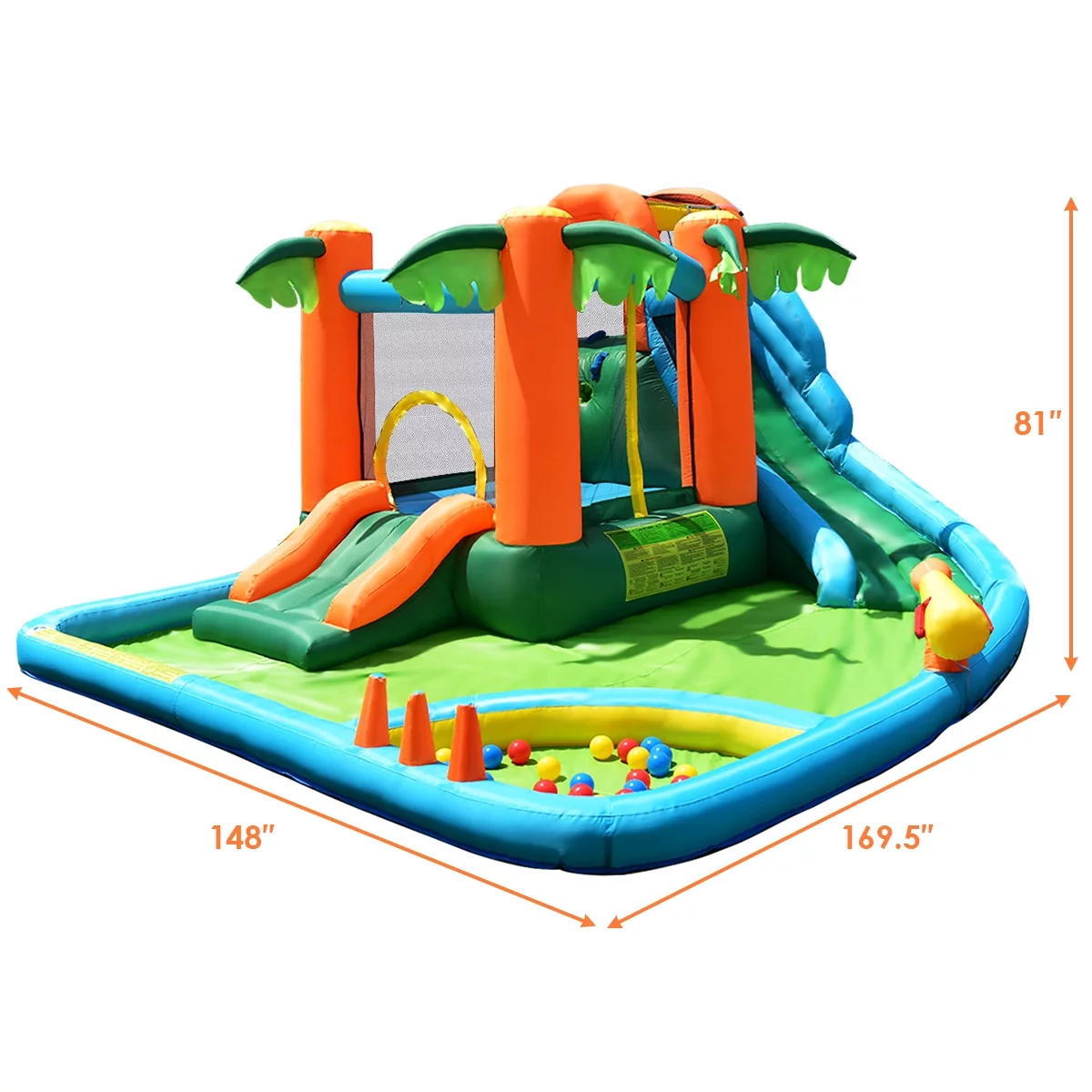 Costway Inflatable Bounce House Kids Water Splash Pool Dual Slide Jumping Castle w/ Bag