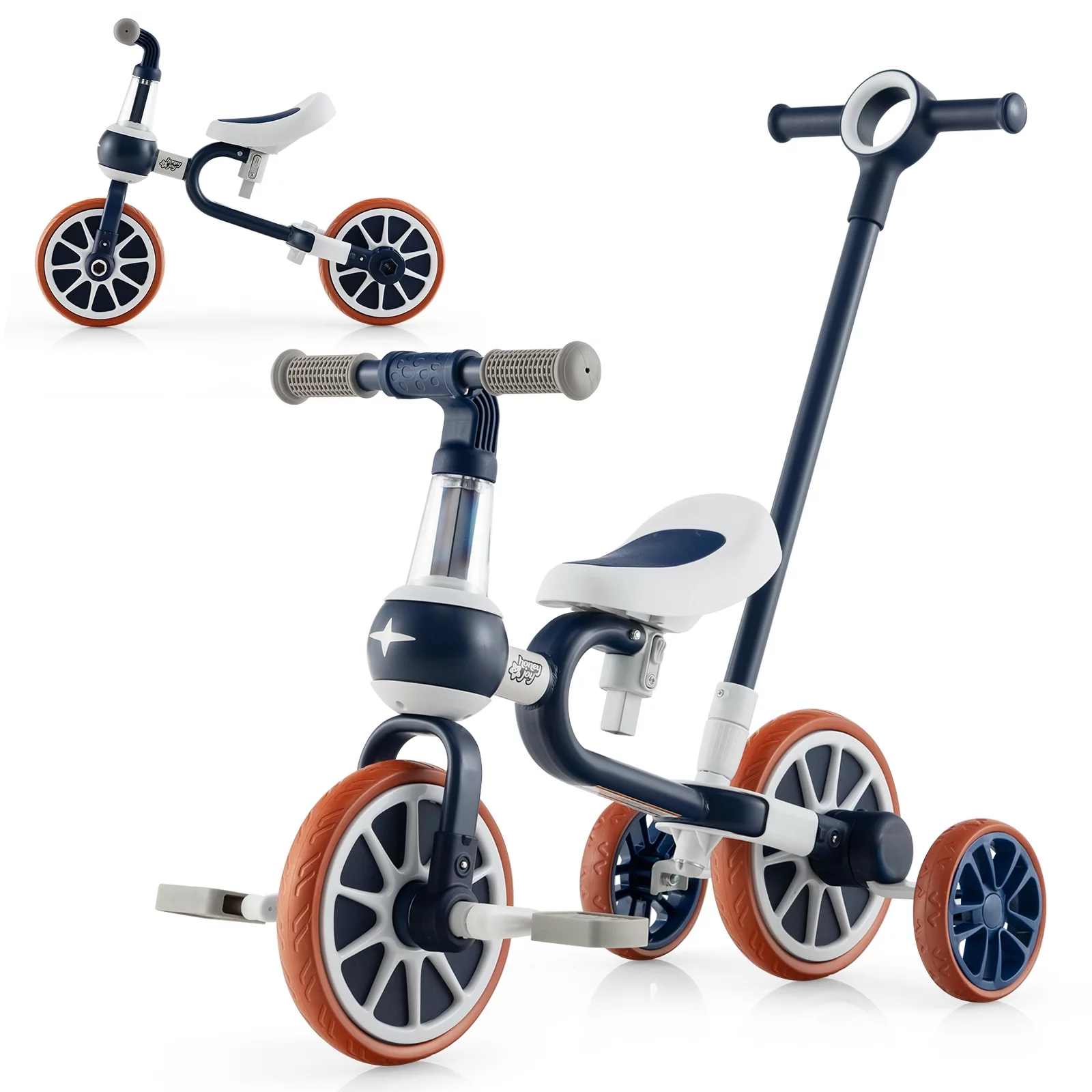 Infans 4 in 1 Kids Tricycles w/ Push Handle & Training Wheels Baby Balance Bike Navy