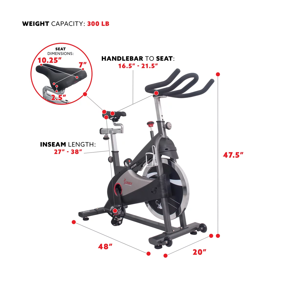 Sunny Health & Fitness Stationary Belt Drive Indoor Cycling Exercise Bike with 40 Lb., Flywheel for Home Cardio Training, SF-B1509